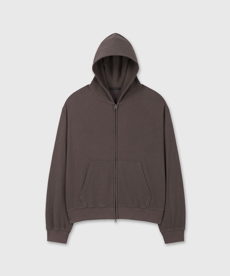 UNIFORM WAFFLE CROP HOOD ZIP-UP (BROWN)