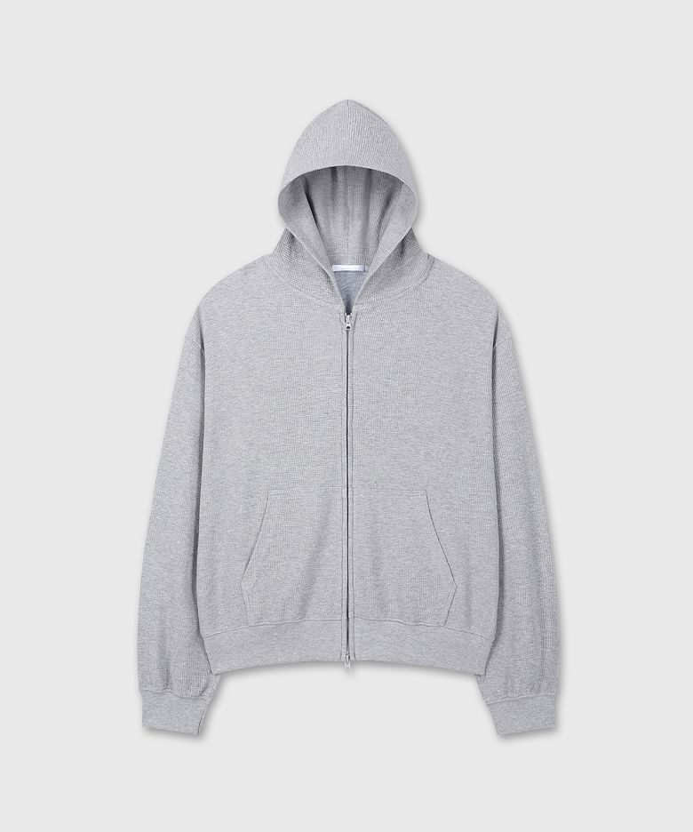 UNIFORM WAFFLE CROP HOOD ZIP-UP (MELANGE GRAY)
