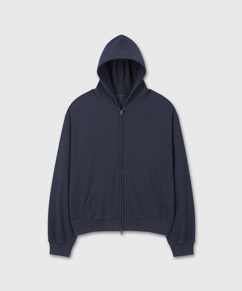 UNIFORM WAFFLE CROP HOOD ZIP-UP (NAVY)