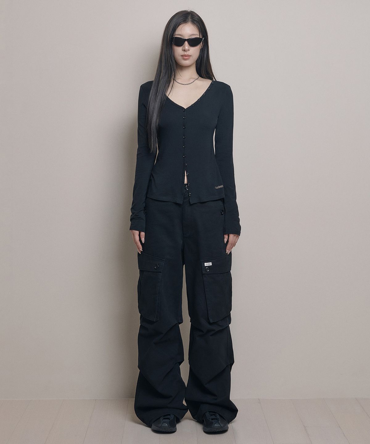 아워쉐입(OURRSHAPE) Button Washed Cargo Pants - Black