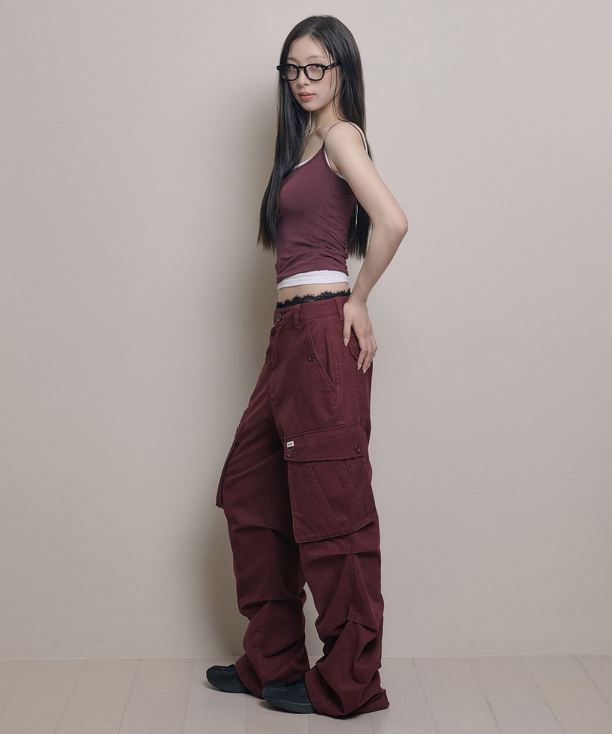 아워쉐입(OURRSHAPE) Button Washed Cargo Pants - Wine