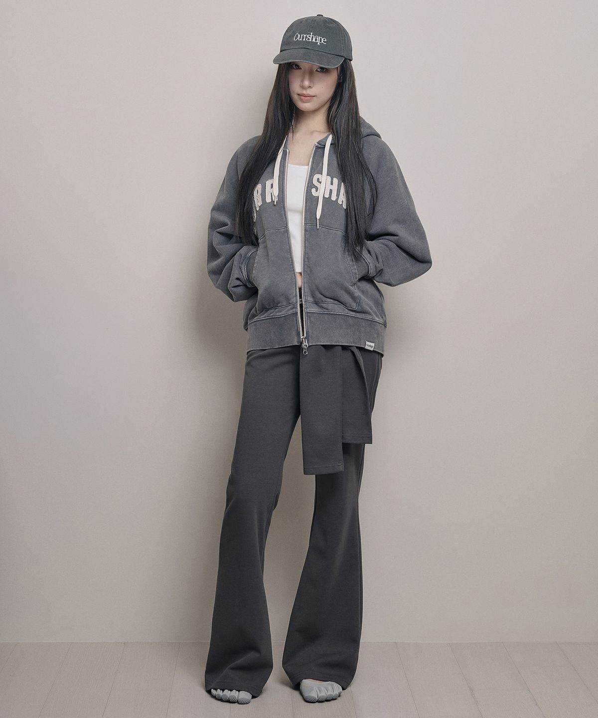 아워쉐입(OURRSHAPE) OS Logo Zip Up Hoodie - Washed Charcoal