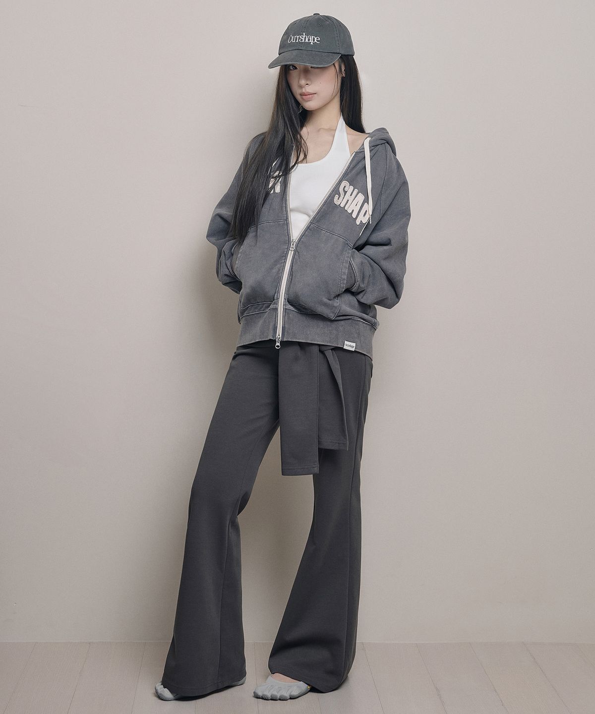 아워쉐입(OURRSHAPE) OS Logo Zip Up Hoodie - Washed Charcoal