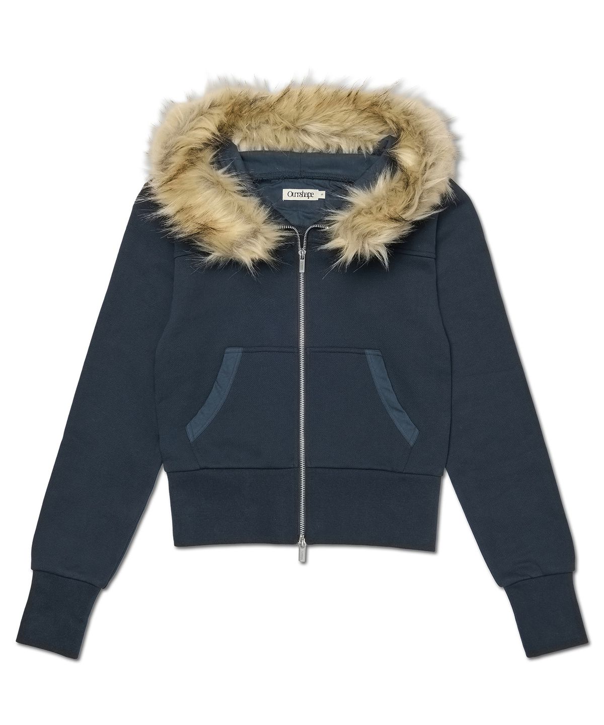 아워쉐입(OURRSHAPE) Detachable Fur Crop Zip Up Hoodie - Dark Navy