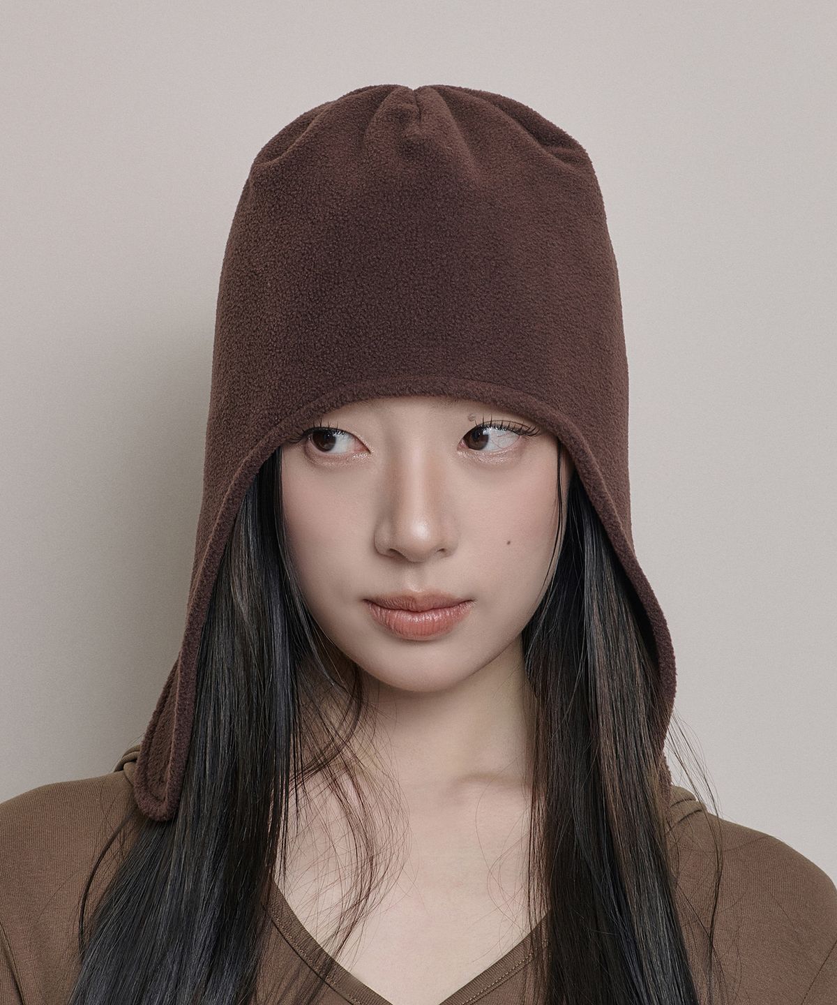 아워쉐입(OURRSHAPE) Fleece Ear Flap Beanie - Coffee Brown