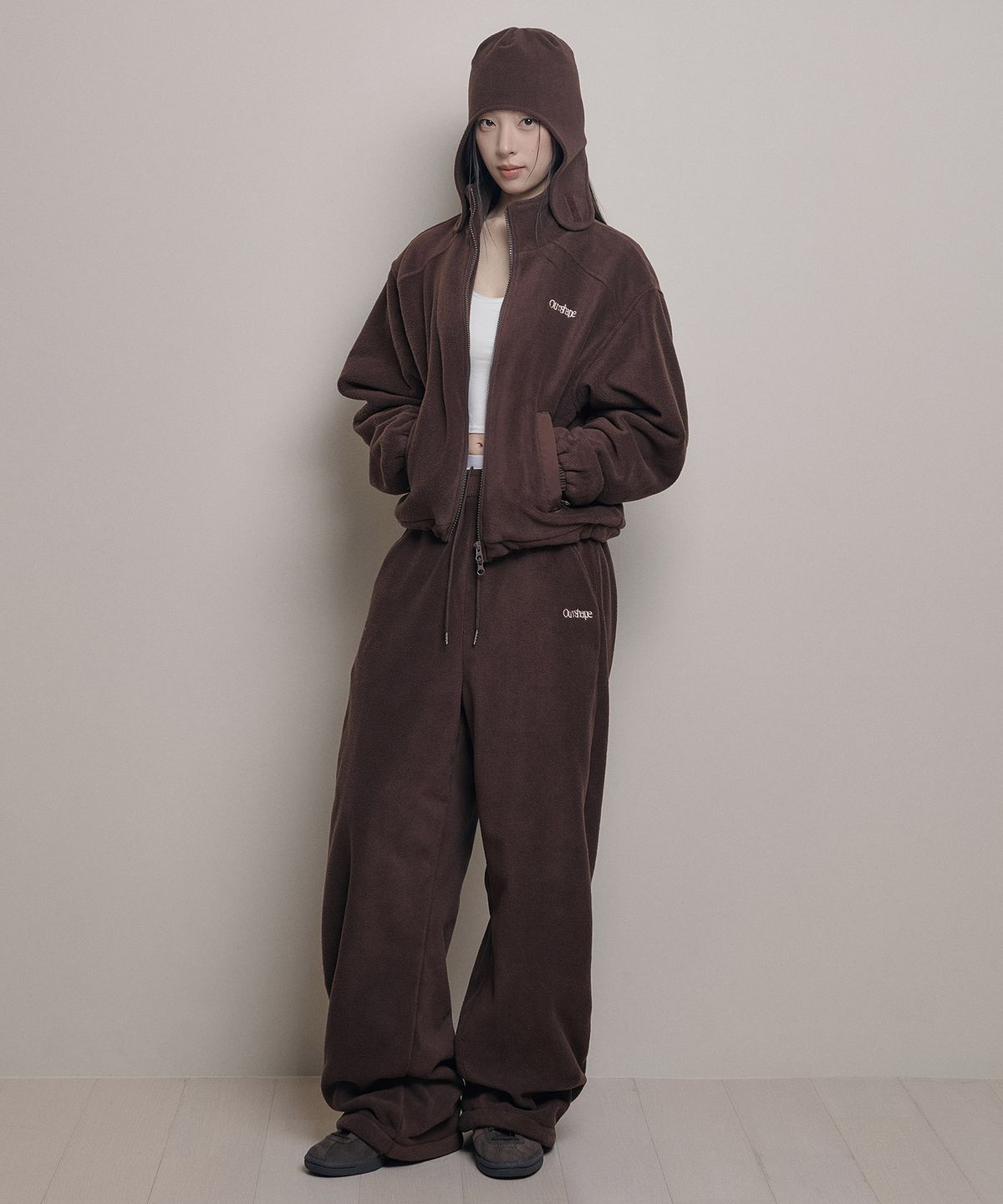 아워쉐입(OURRSHAPE) Over Shape Fleece Zip Up - Coffee Brown