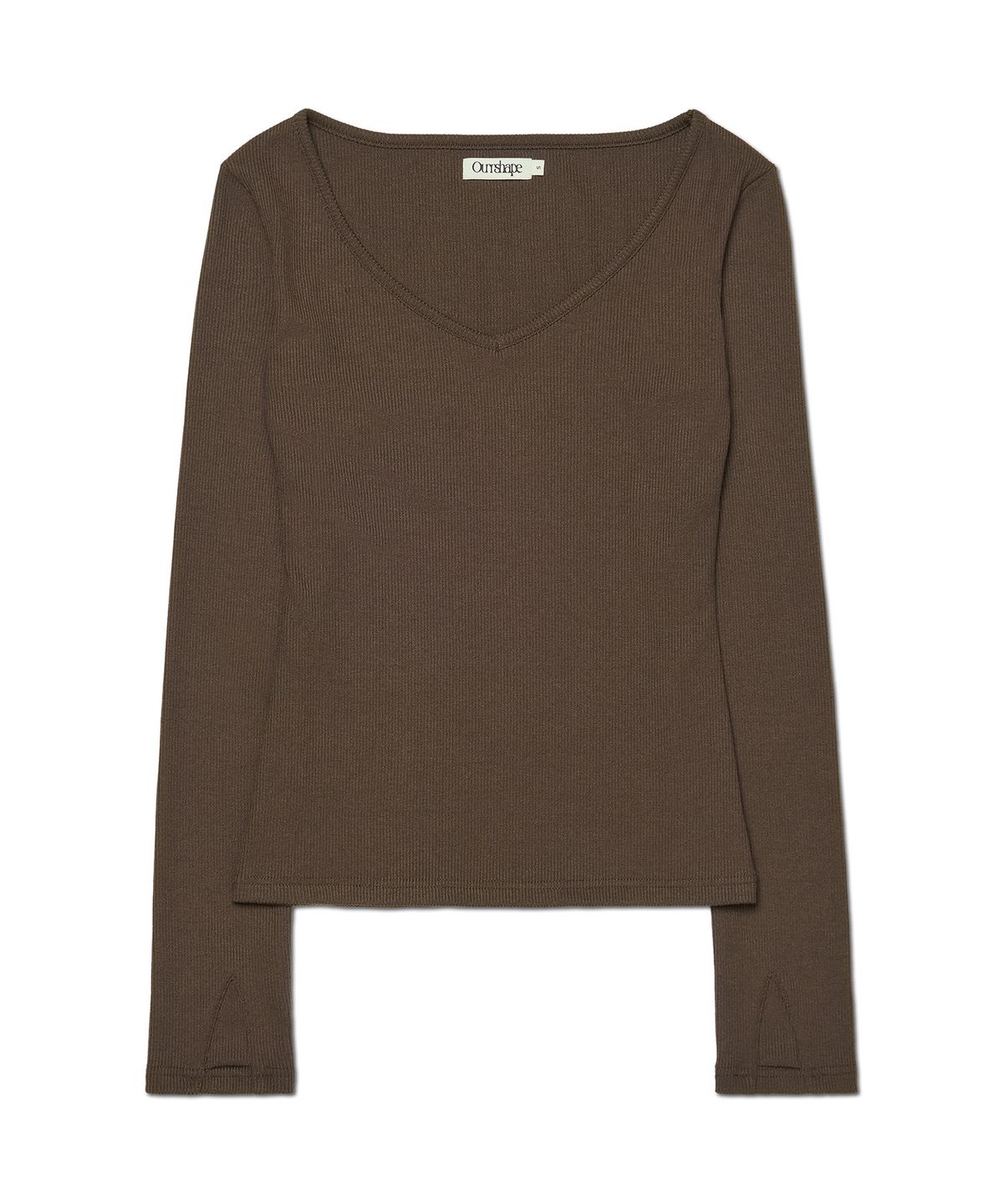 아워쉐입(OURRSHAPE) Slim Shape V Neck Longsleeve - Coffee Brown