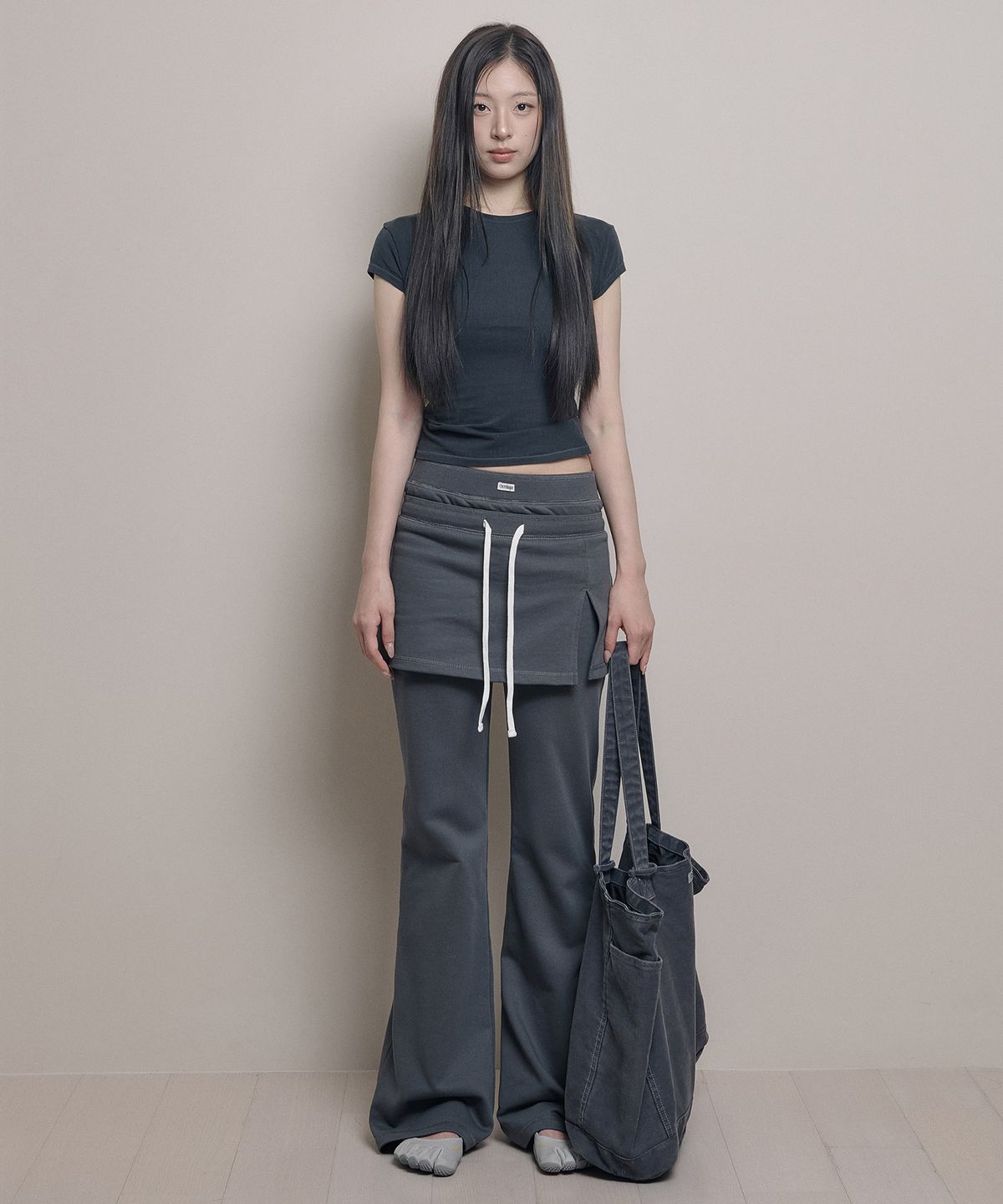 아워쉐입(OURRSHAPE) Double Waist Skirt Pants - Charcoal