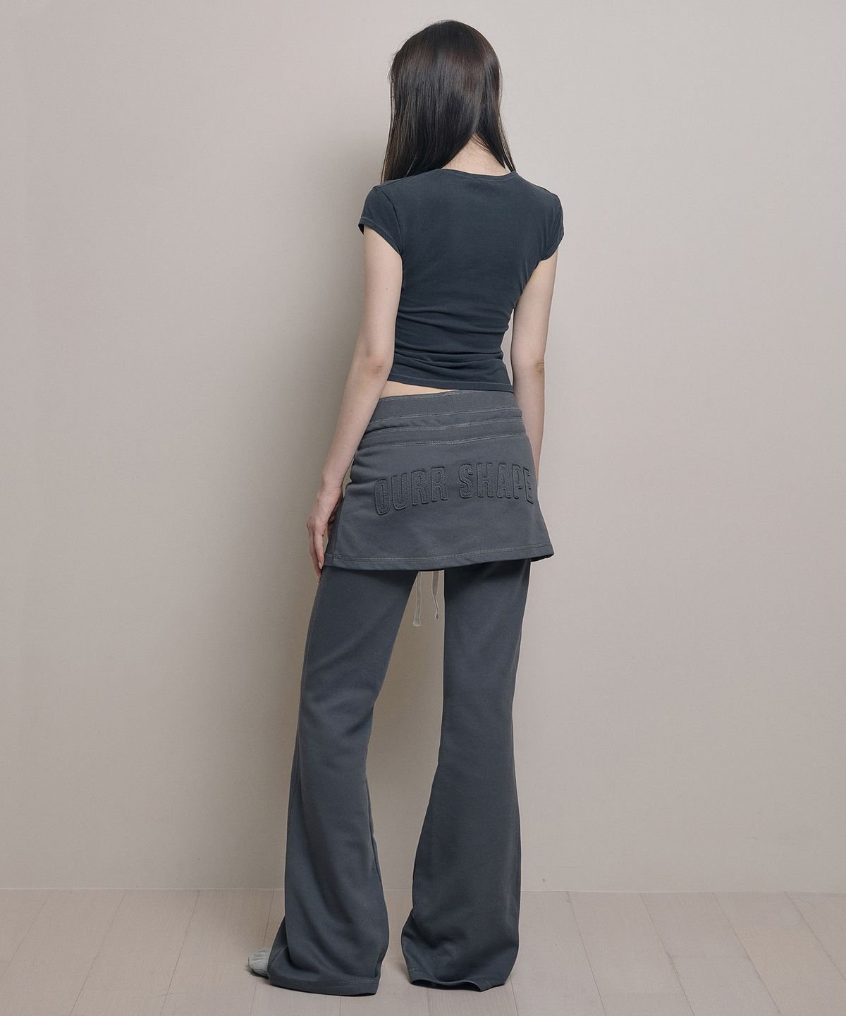 아워쉐입(OURRSHAPE) Double Waist Skirt Pants - Charcoal