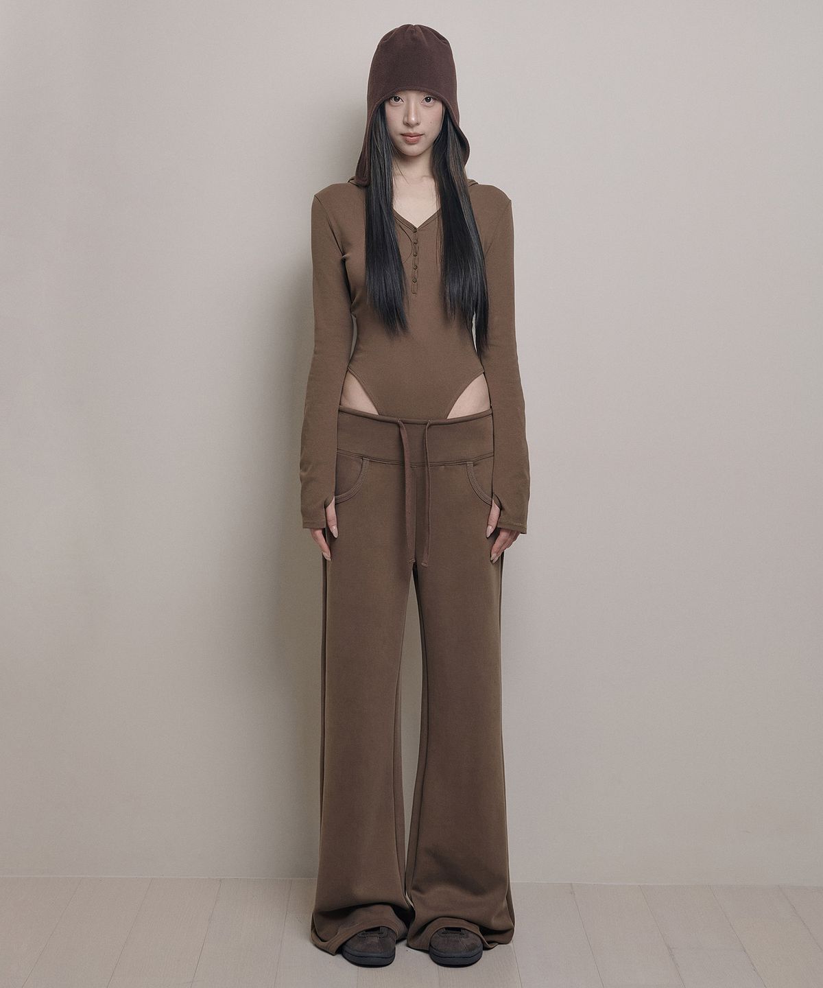 아워쉐입(OURRSHAPE) Hooded Body Suit - Coffee Brown