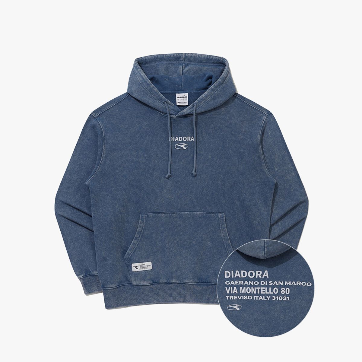 디아도라(diadora) 피그먼트 워싱 후드 티셔츠 BLUE