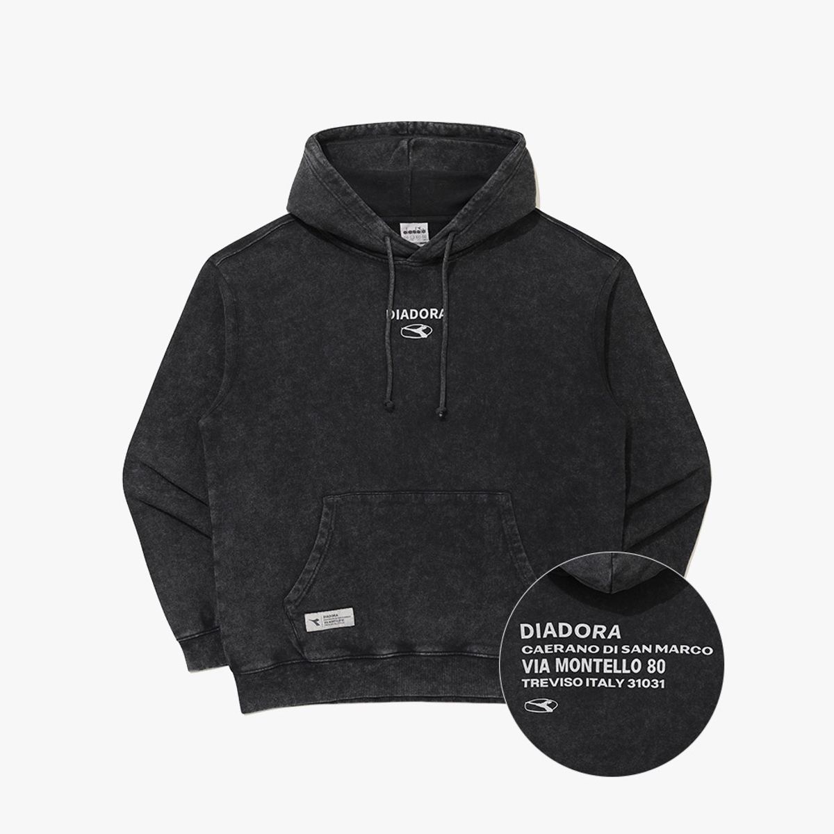 디아도라(diadora) 피그먼트 워싱 후드 티셔츠 BLACK