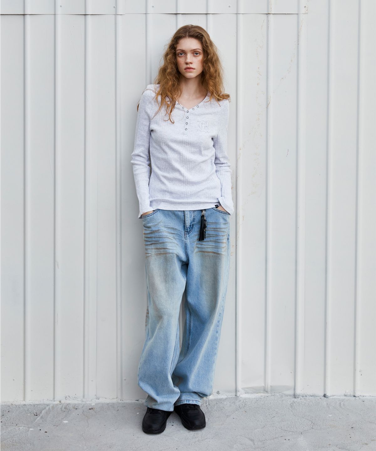 엘엠씨(LMC) WM GOTHIC LAYERED HENLEY NECK LONG SLV TEE light heather gray