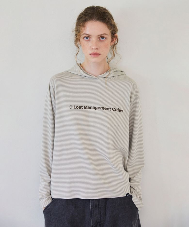 WM STRIPE HOODED LONG SLV TEE beige
