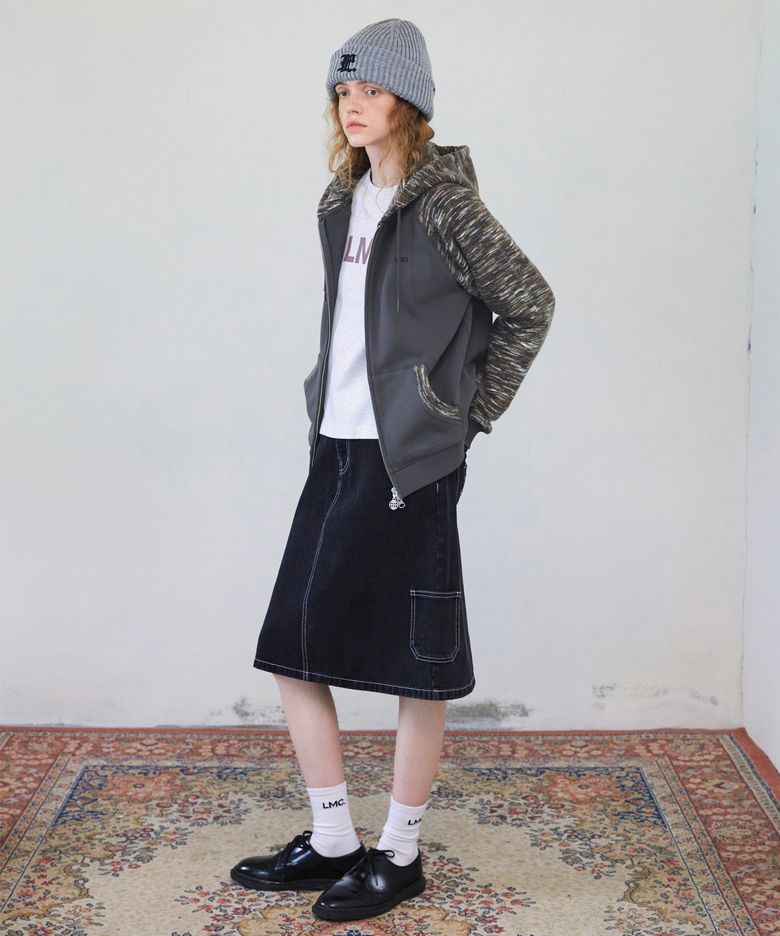 WM COLOR BLOCK RAGLAN ZIP UP HOODIE charcoal