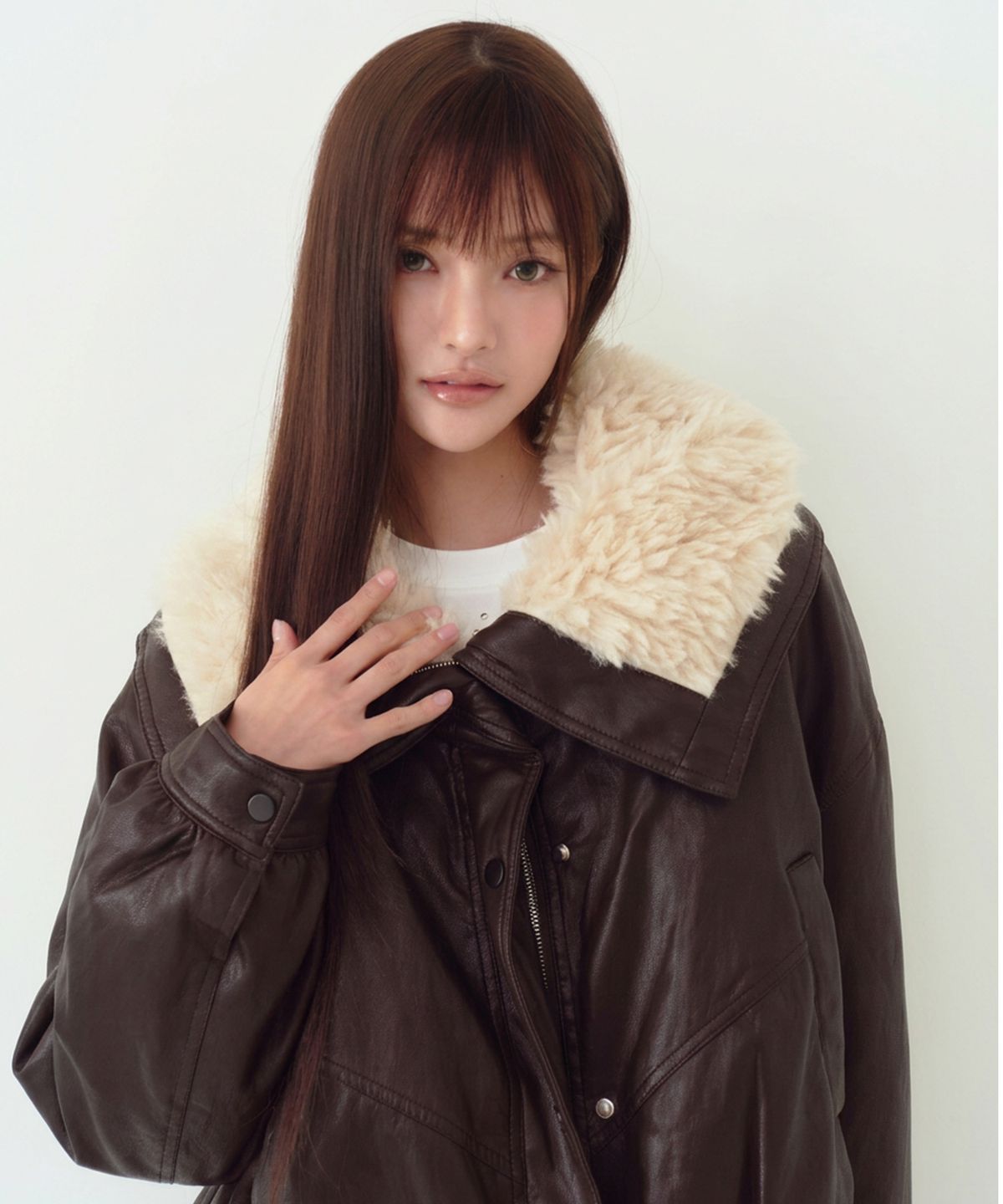 더그린랩(THE GREEN LAB) 시어링 카라 레더 패딩 점퍼 [브라운]