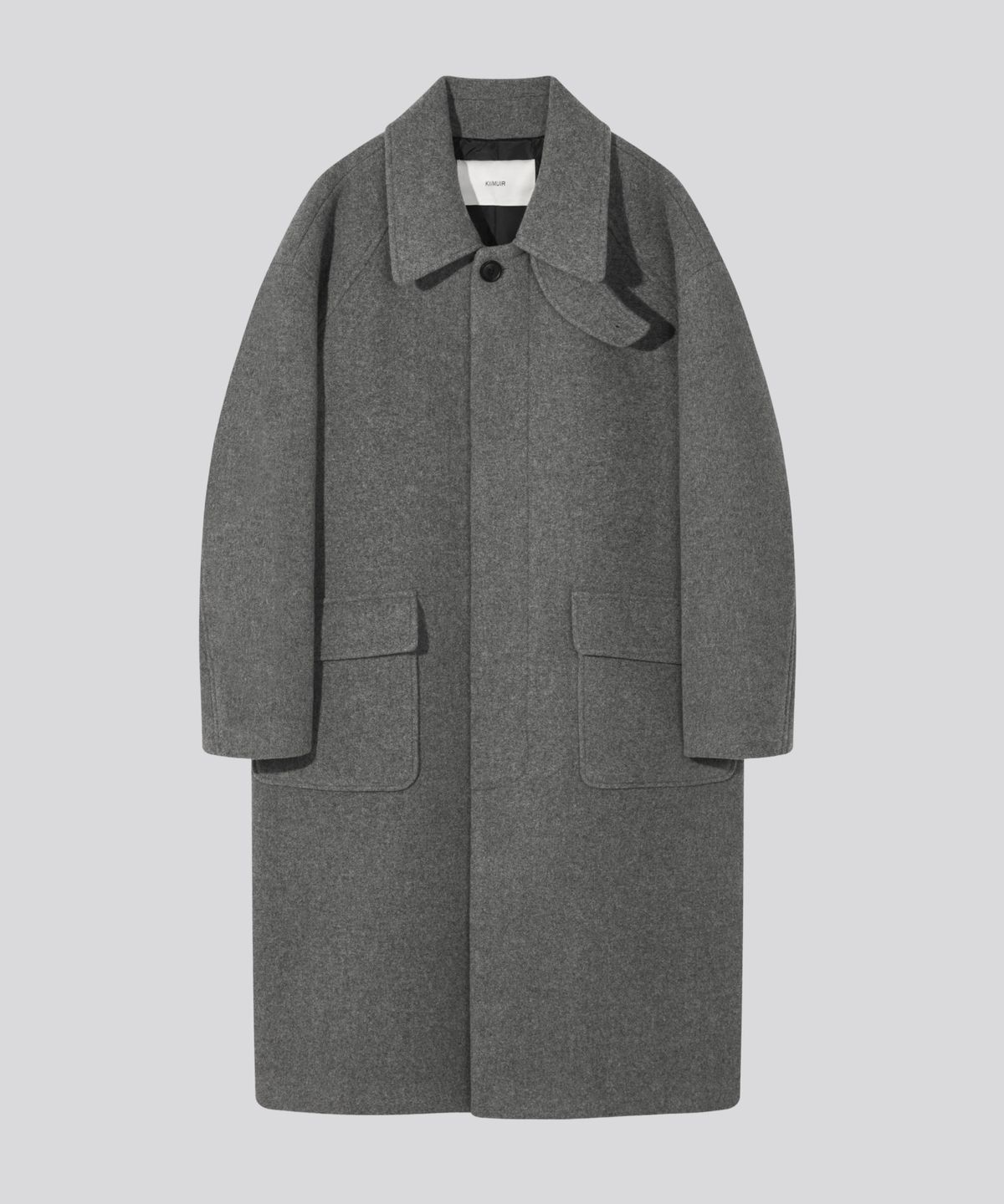 키뮤어(KIIMUIR) [Drape Wool] 캐시미어블렌드 세미오버핏 발마칸 코트_그레이
