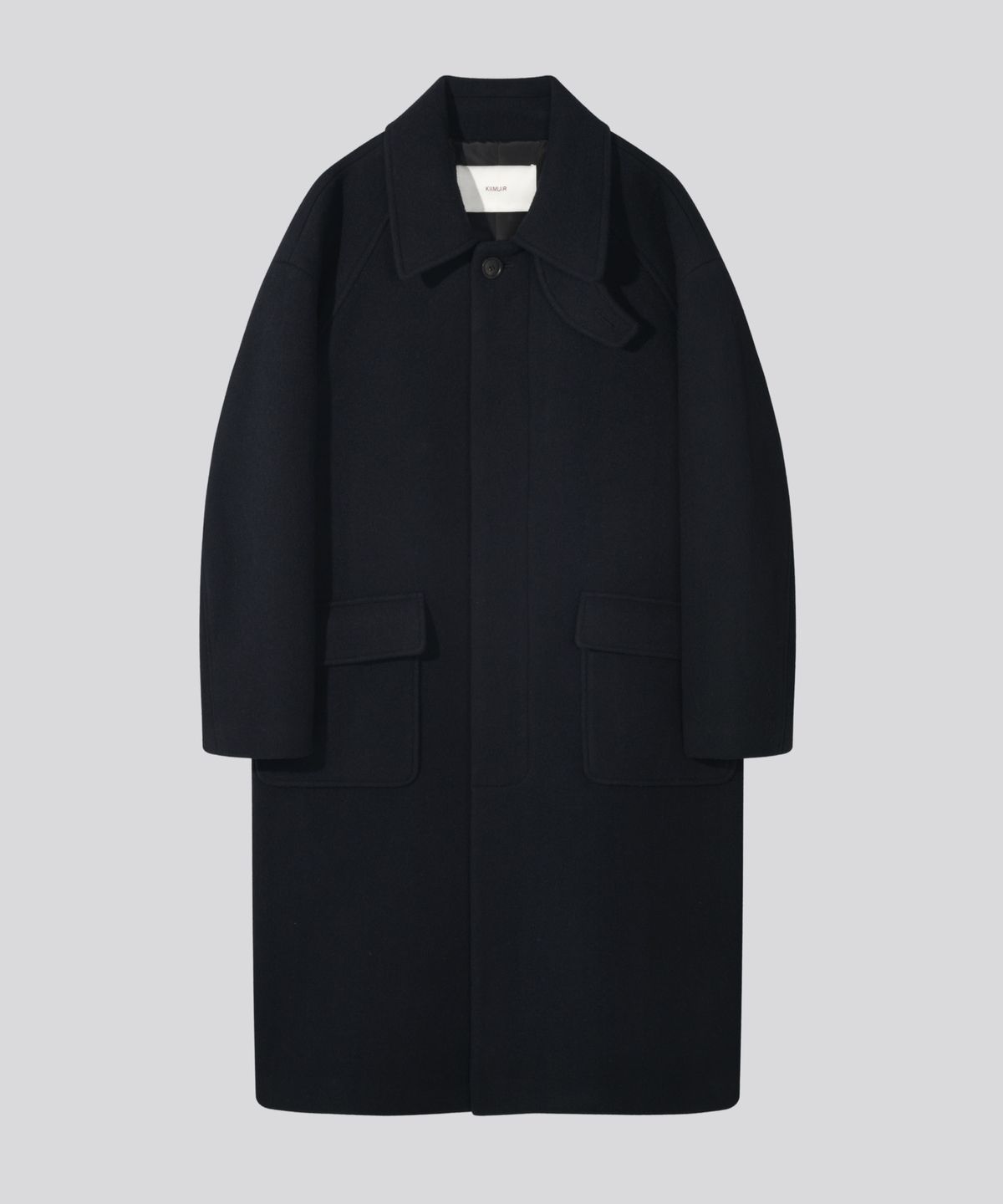 키뮤어(KIIMUIR) [Drape Wool] 캐시미어블렌드 세미오버핏 발마칸 코트_네이비