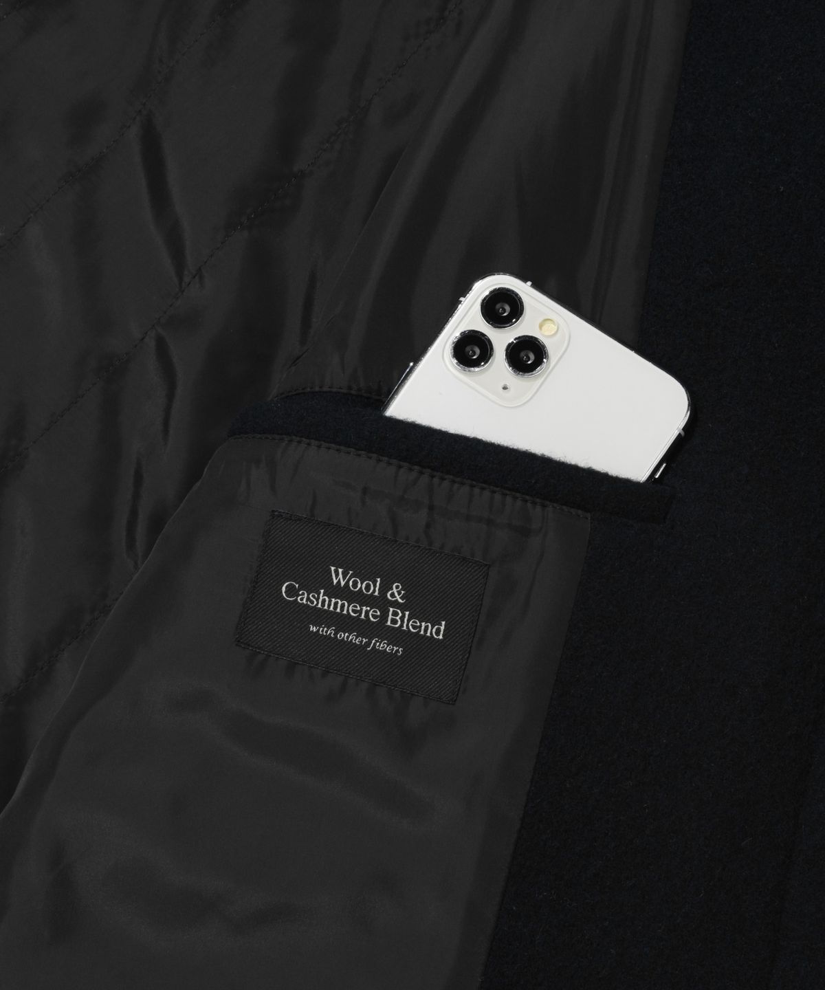 키뮤어(KIIMUIR) [Drape Wool] 캐시미어블렌드 세미오버핏 발마칸 코트_네이비