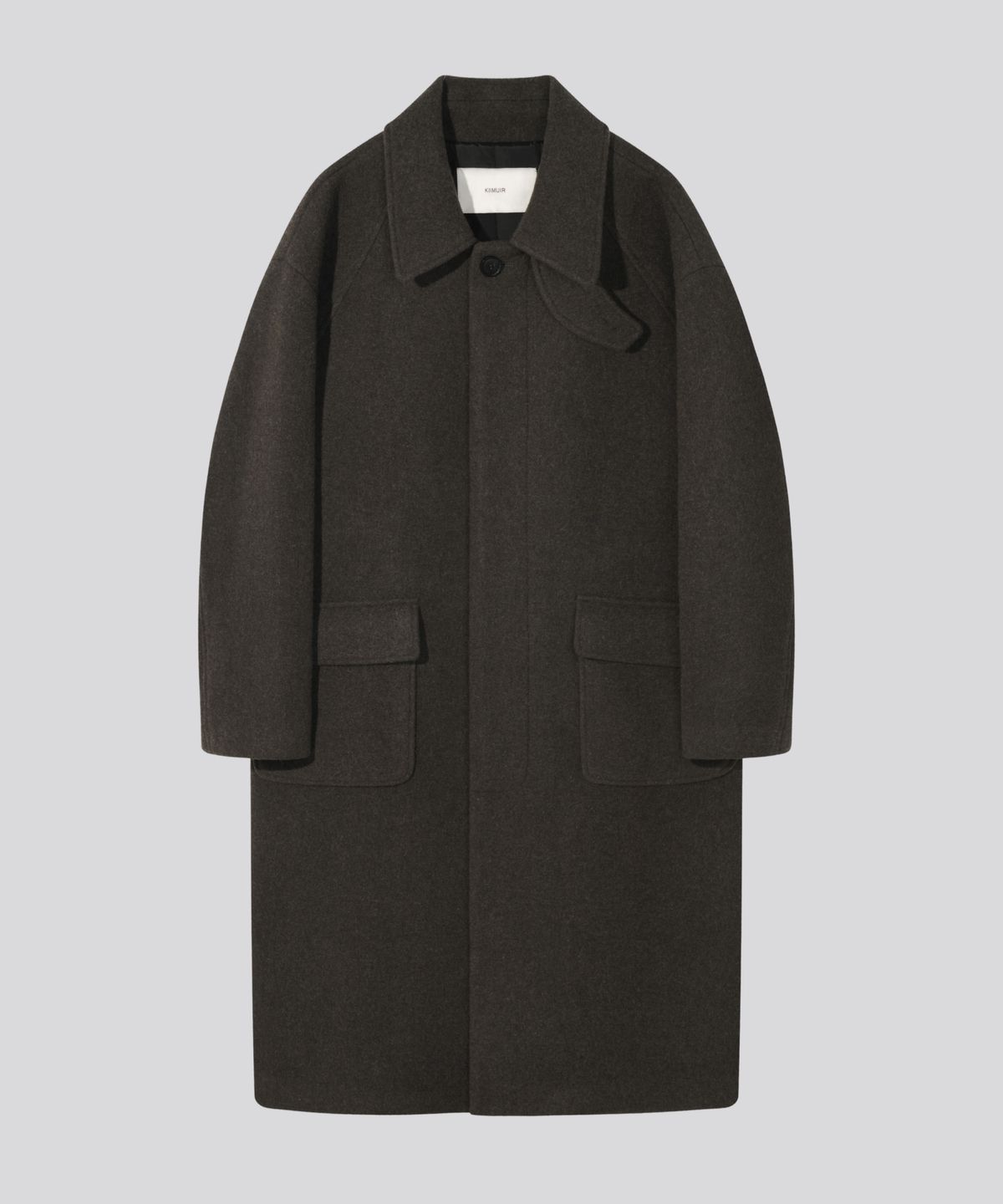 키뮤어(KIIMUIR) [Drape Wool] 캐시미어블렌드 세미오버핏 발마칸 코트_브라운