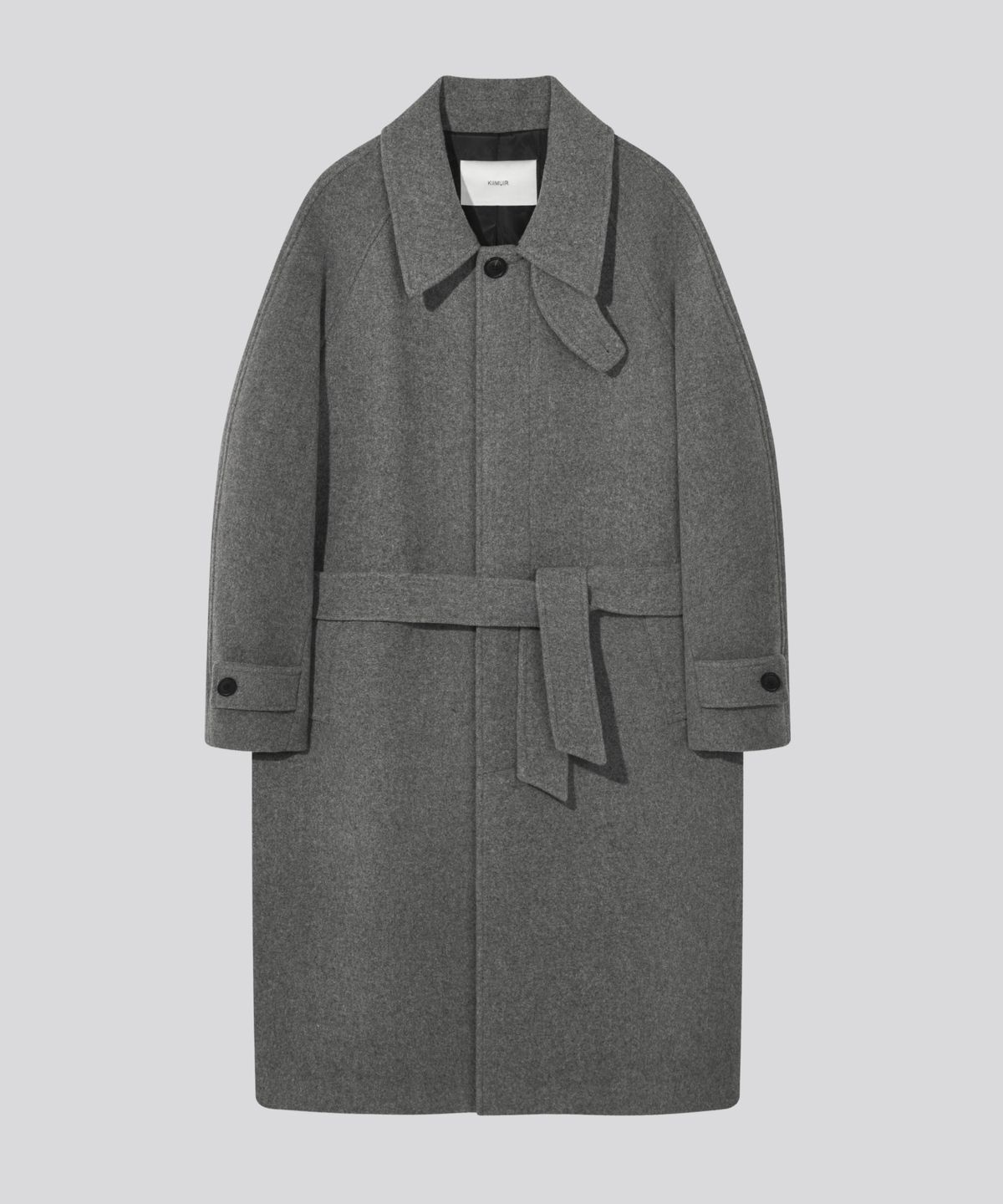 키뮤어(KIIMUIR) [Drape Wool] 캐시미어블렌드 세미오버핏 발마칸 로브코트_그레이