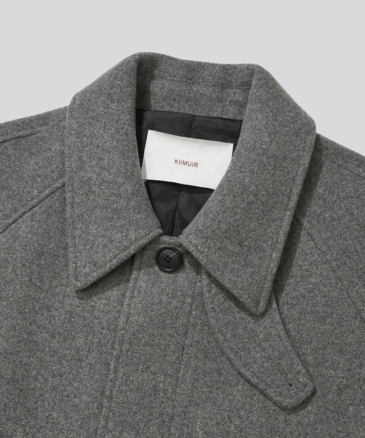 키뮤어(KIIMUIR) [Drape Wool] 캐시미어블렌드 세미오버핏 발마칸 로브코트_그레이