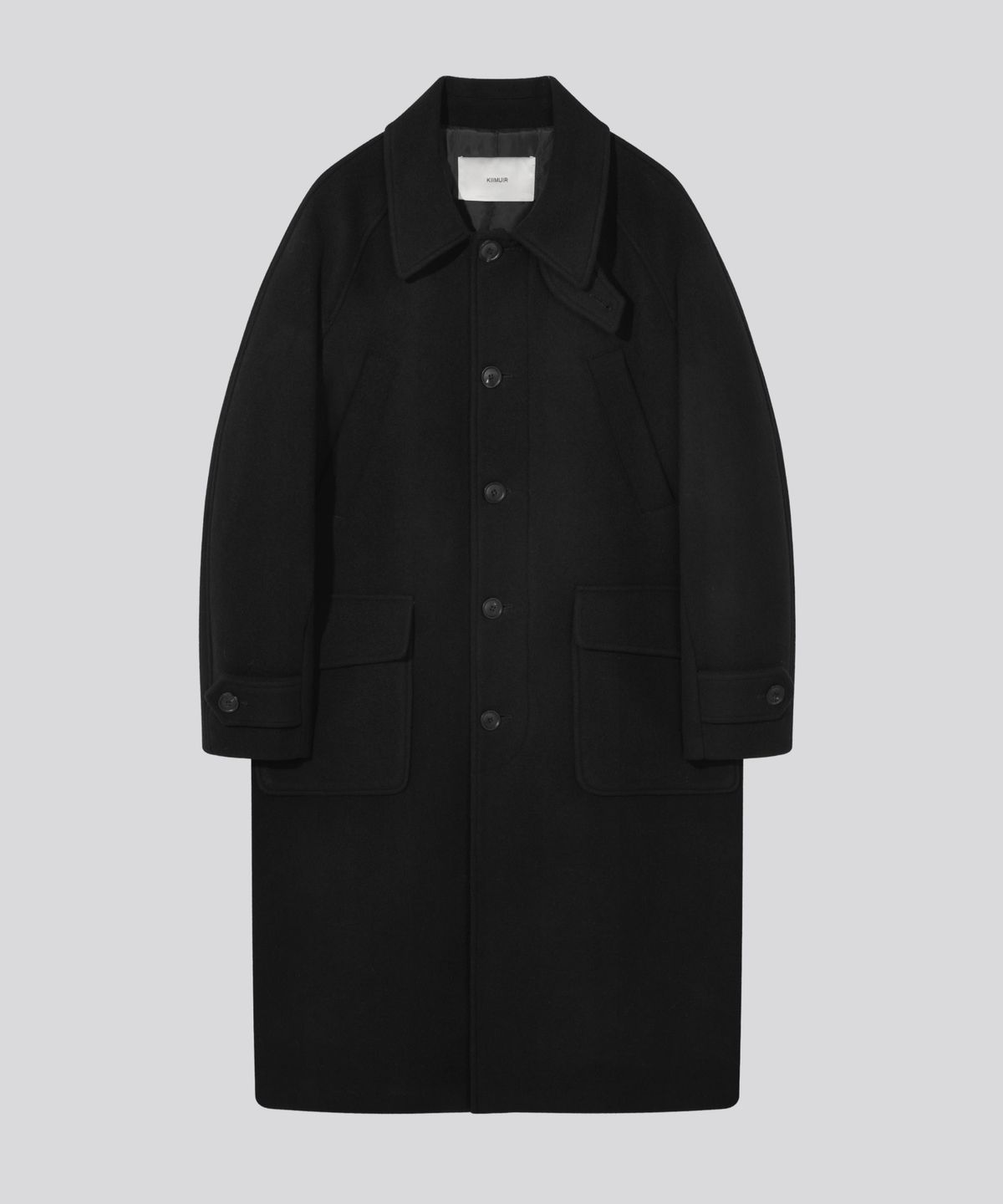 키뮤어(KIIMUIR) [Drape Wool] 캐시미어블렌드 세미오버핏 포켓 발마칸 코트_블랙