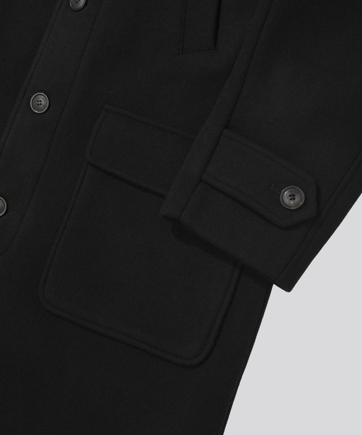 키뮤어(KIIMUIR) [Drape Wool] 캐시미어블렌드 세미오버핏 포켓 발마칸 코트_블랙