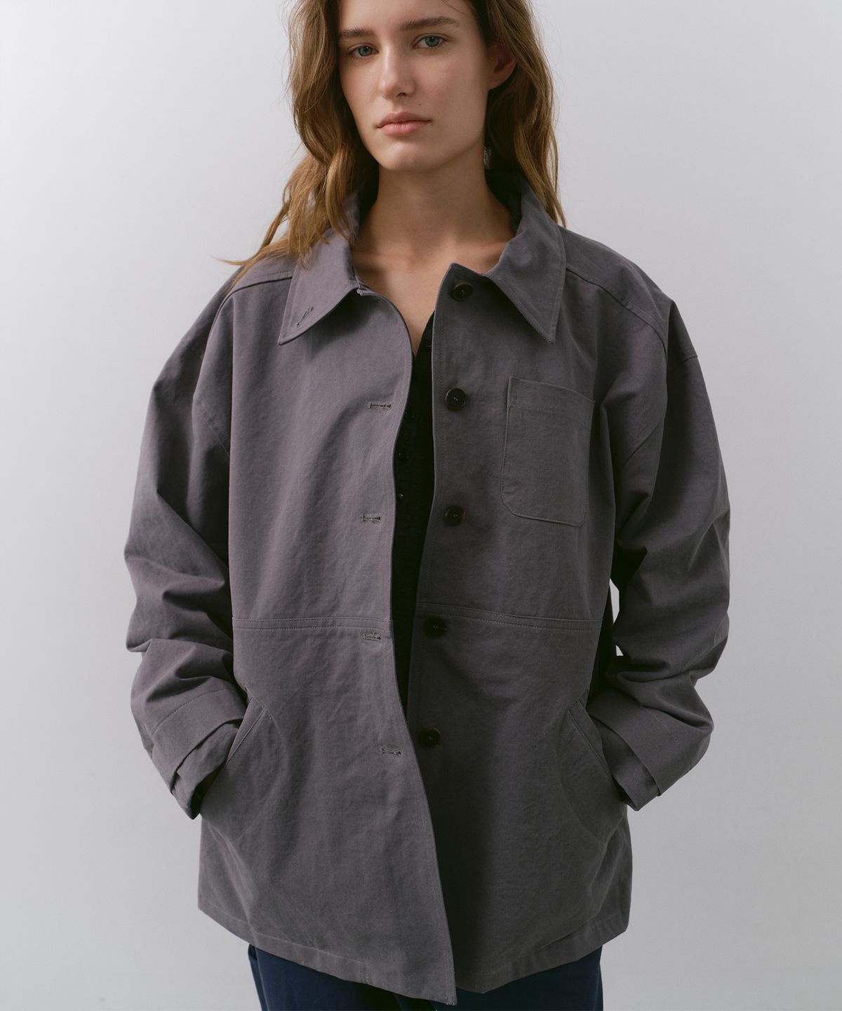 카셀(CACELE) RELAXED POCKET COTTON JACKET, DUSTY GRAY