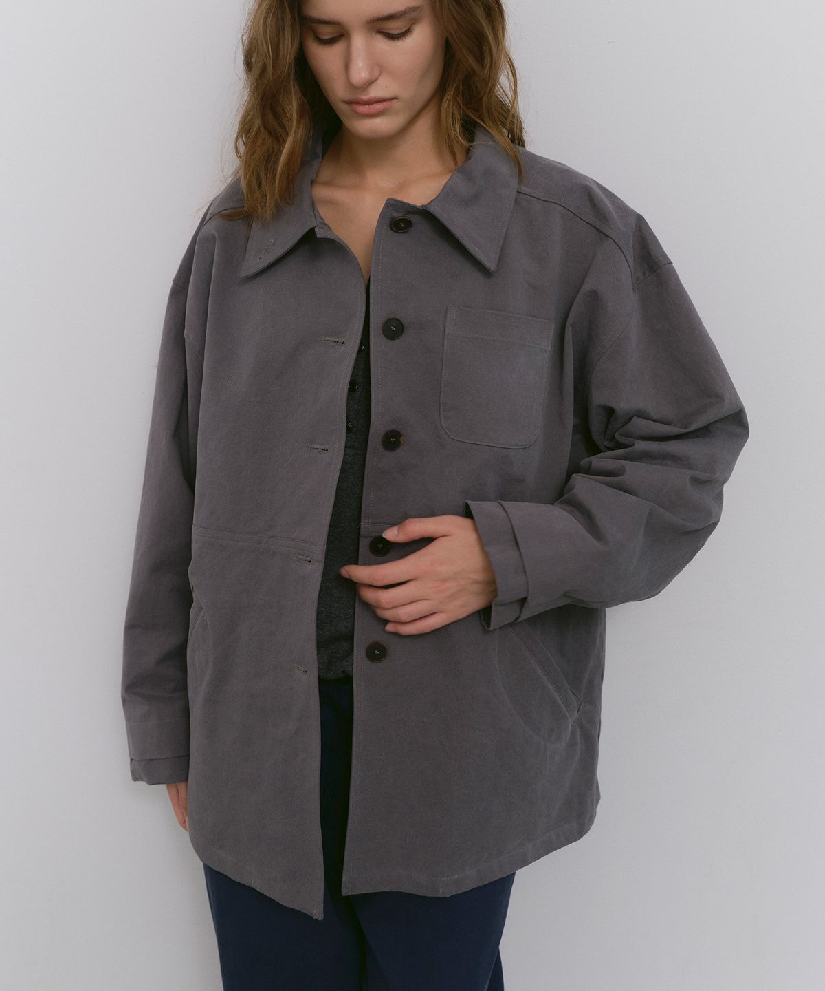 카셀(CACELE) RELAXED POCKET COTTON JACKET, DUSTY GRAY