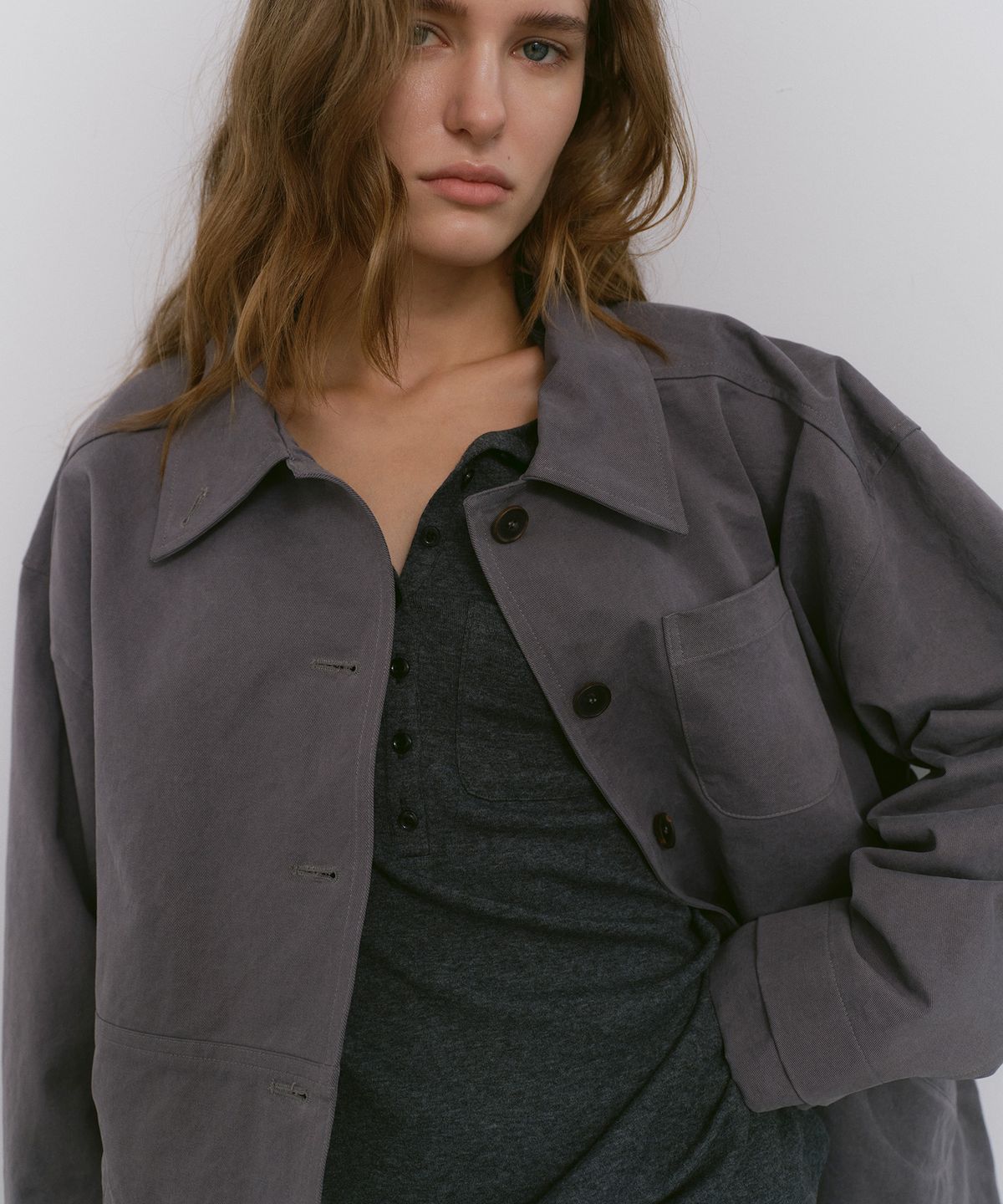 카셀(CACELE) RELAXED POCKET COTTON JACKET, DUSTY GRAY