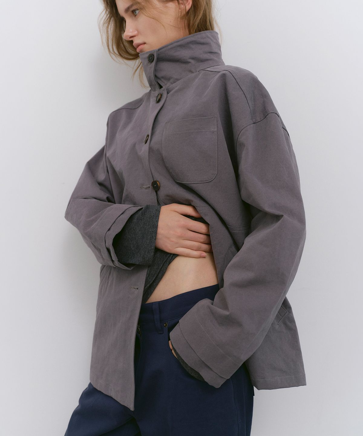 카셀(CACELE) RELAXED POCKET COTTON JACKET, DUSTY GRAY