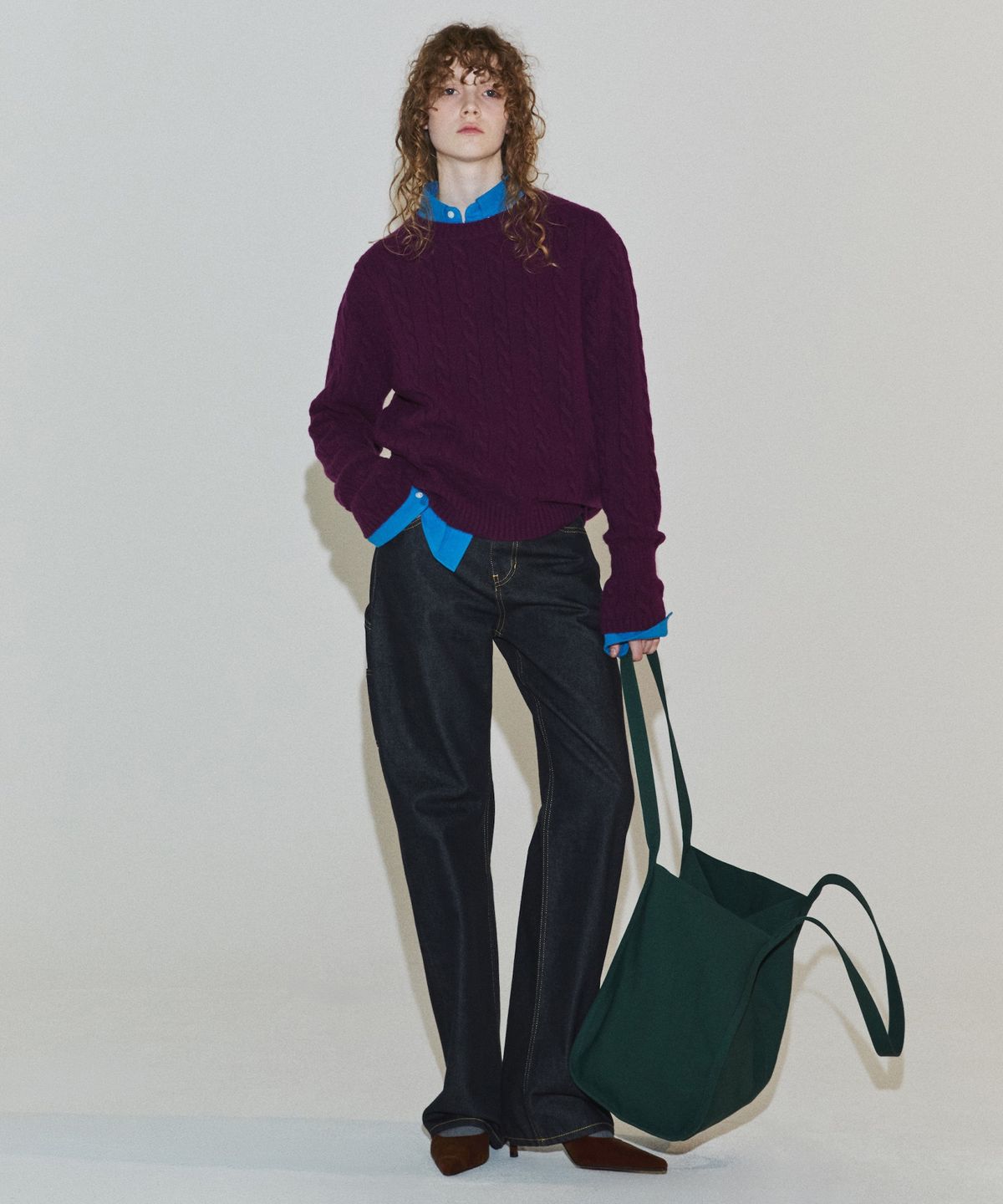 노앙(NOHANT) CORSET CUFF CABLE KNIT PURPLE