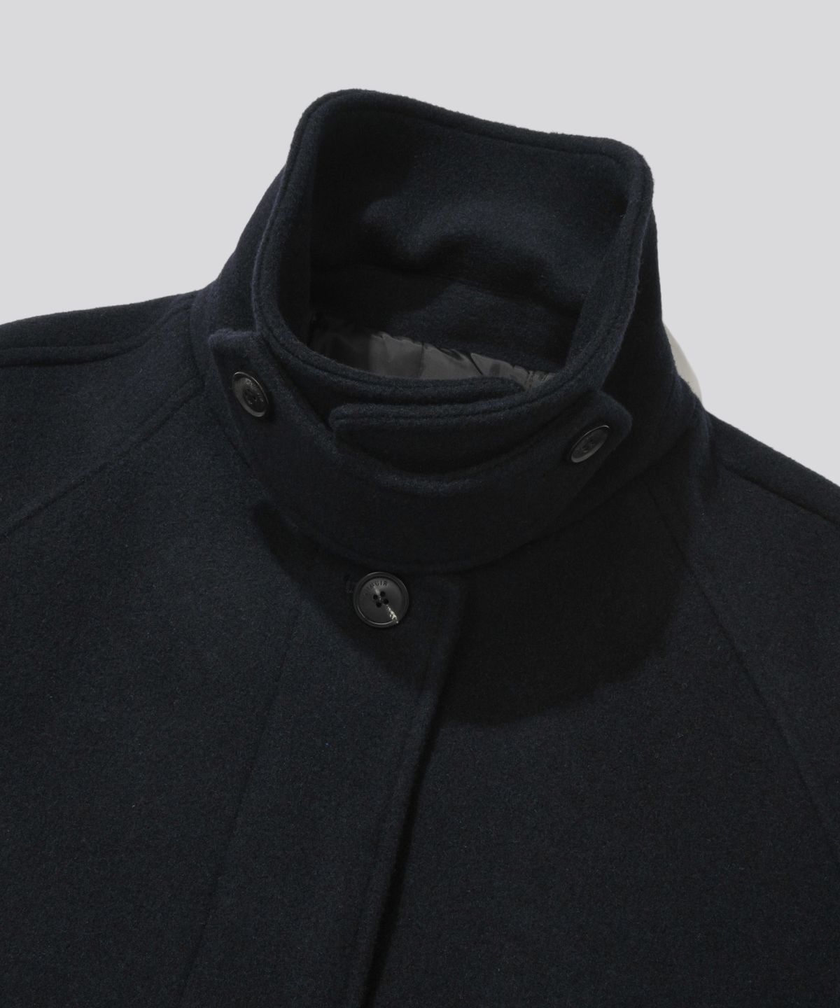 키뮤어(KIIMUIR) [Drape Wool] (우먼) 캐시미어블렌드 세미오버핏 발마칸 로브코트_네이비