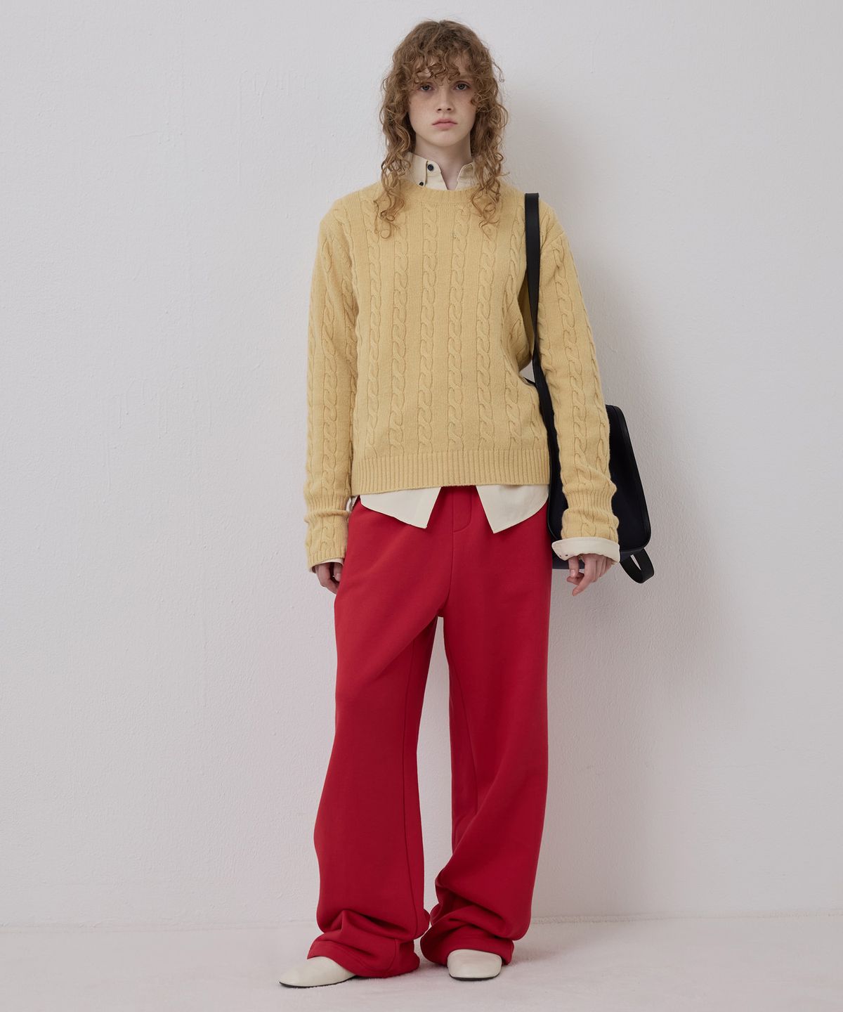 노앙(NOHANT) CORSET CUFF CABLE KNIT YELLOW