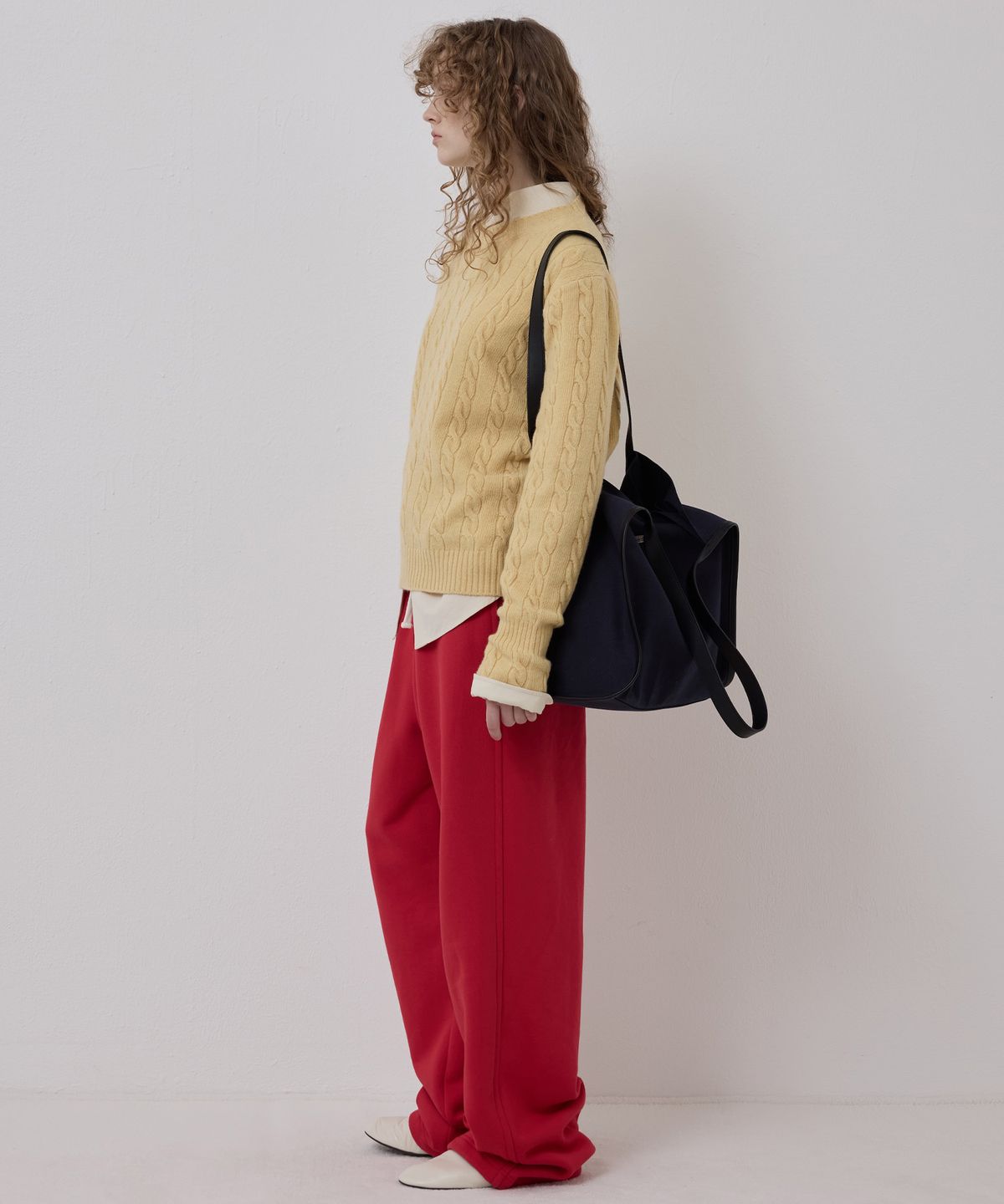 노앙(NOHANT) CORSET CUFF CABLE KNIT YELLOW