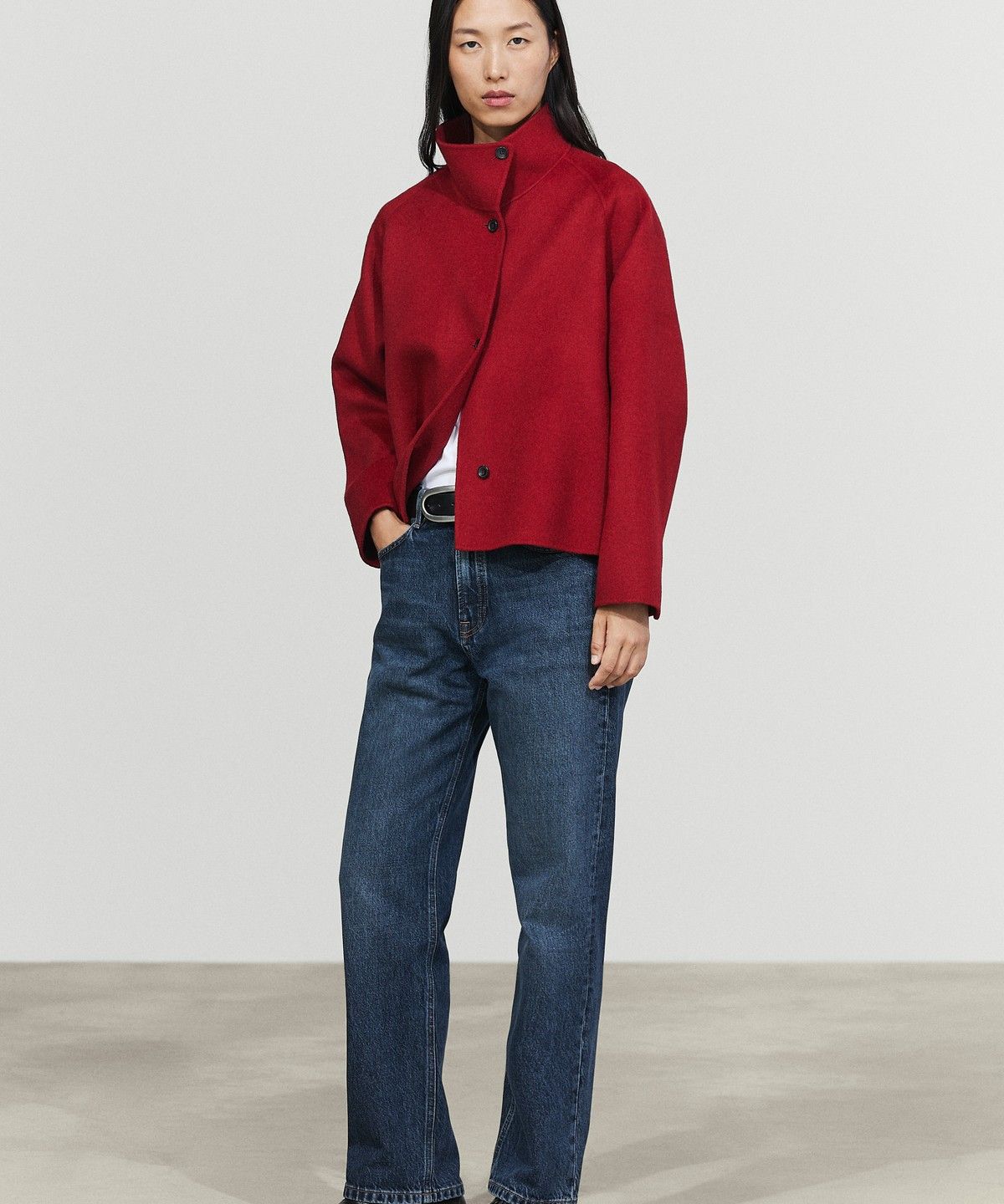 마시모두띠(MASSIMO DUTTI) 울 블렌드 하이넥 쇼트 코트