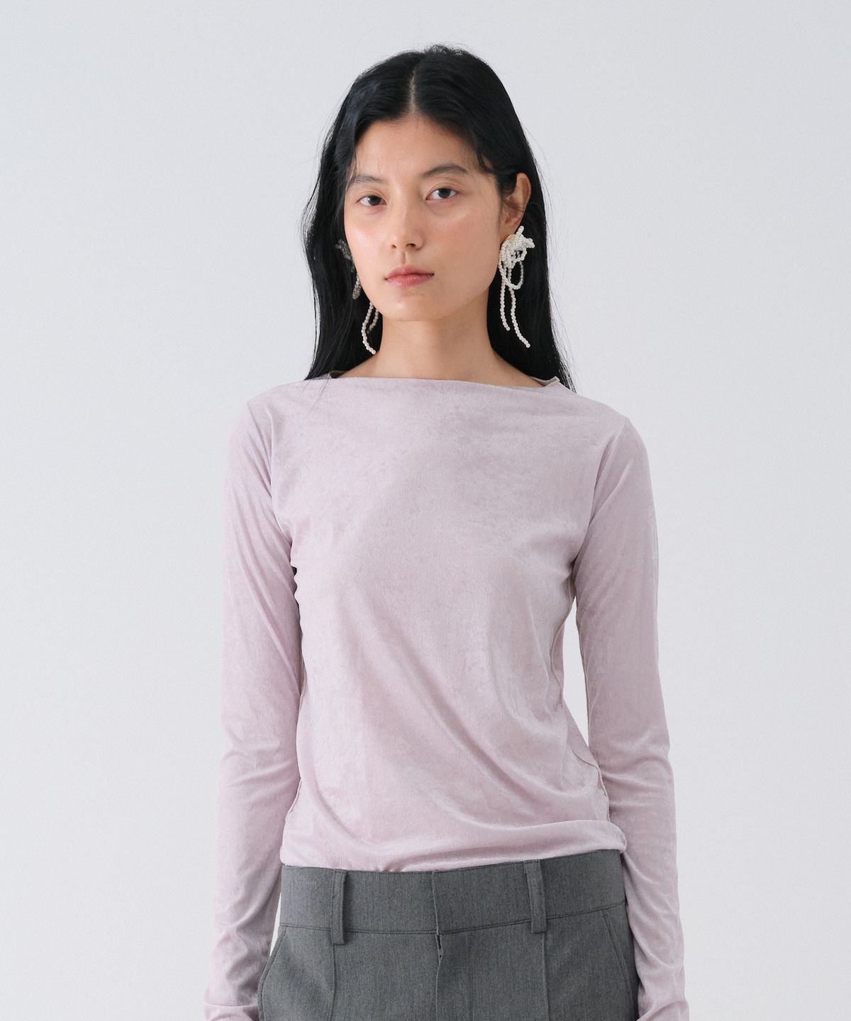 센토르(CENTAUR.KR) SHEER VELVET SLIM TEE_LIGHT PURPLE