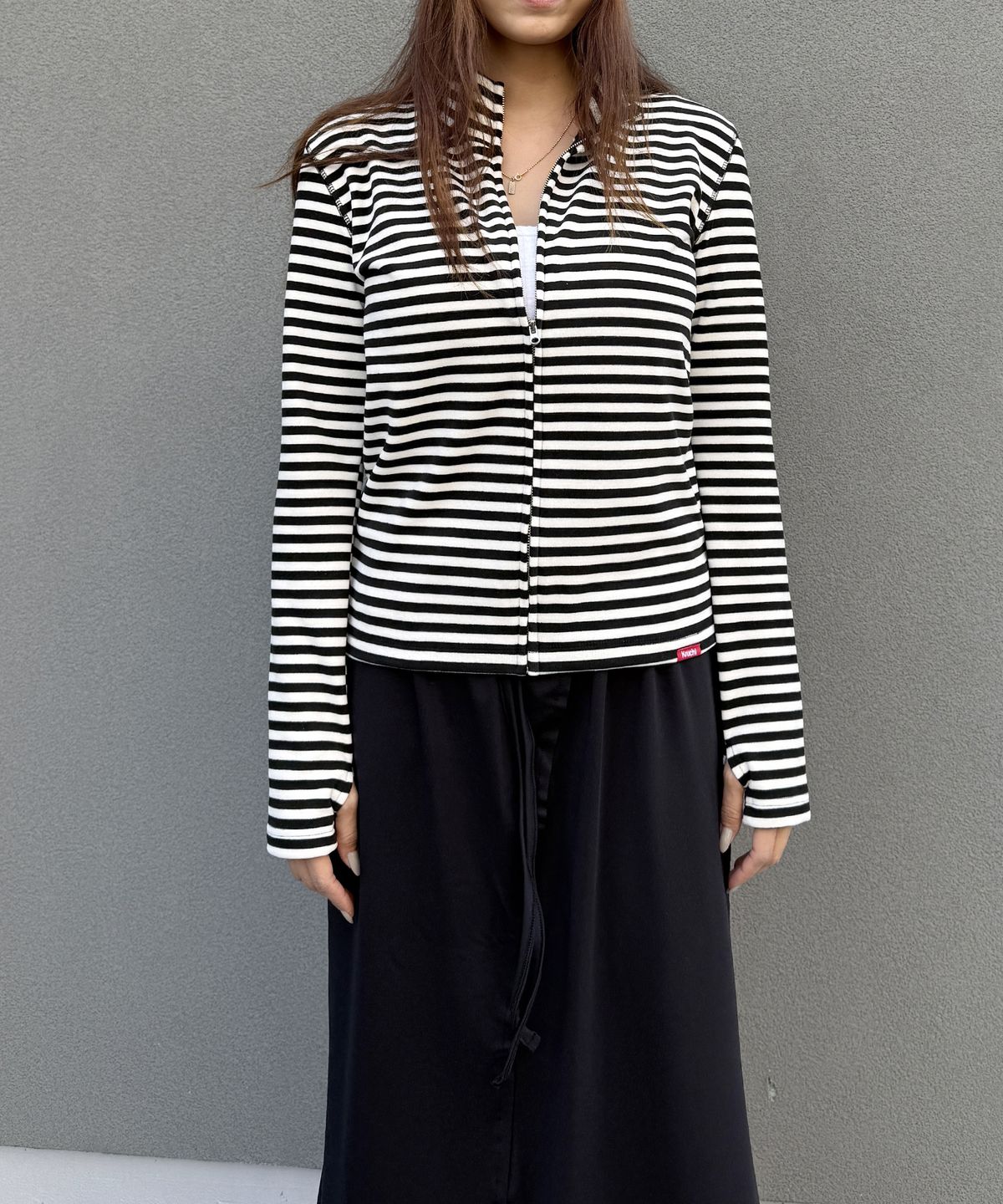 크루치(KRUCHI) STRIPE HALF ZIP UP (BLACK) WOMENS