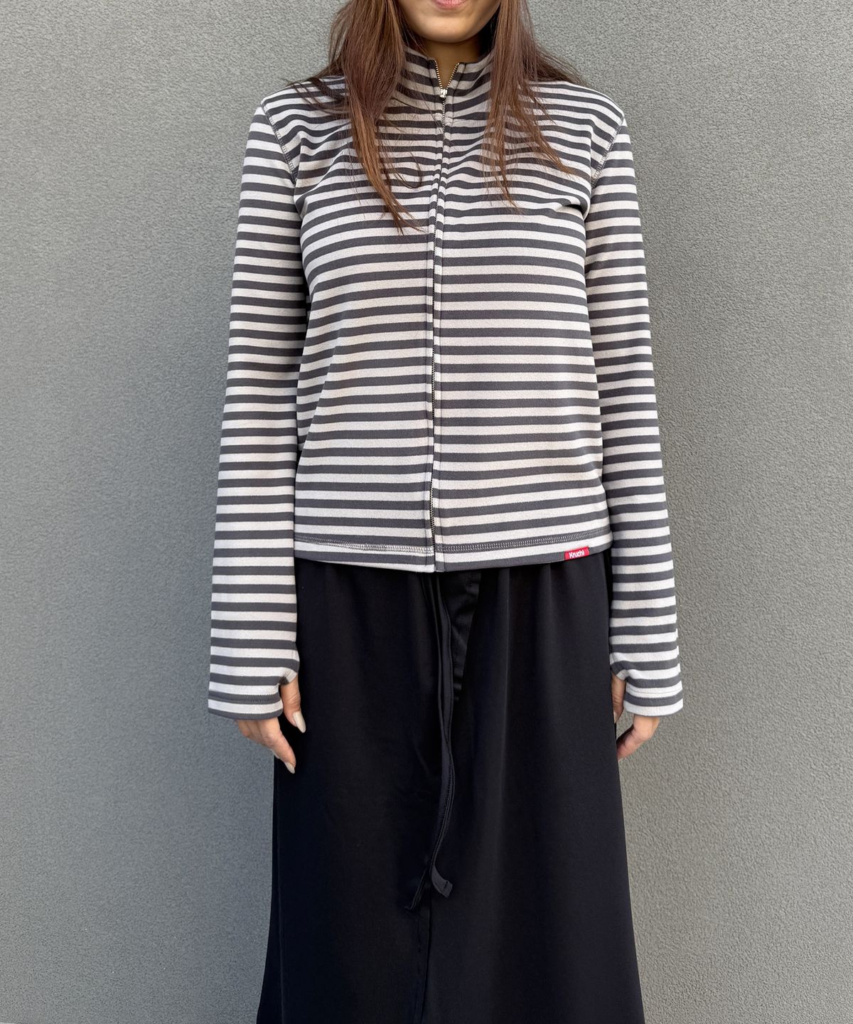 크루치(KRUCHI) STRIPE HALF ZIP UP (GREY) WOMENS
