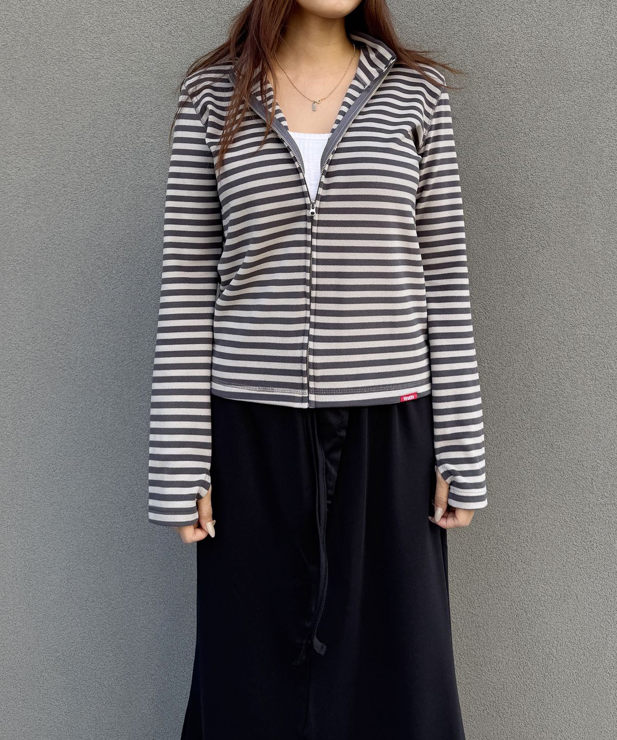 크루치(KRUCHI) STRIPE HALF ZIP UP (GREY) WOMENS