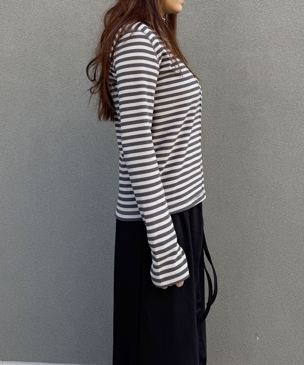 크루치(KRUCHI) STRIPE HALF ZIP UP (GREY) WOMENS