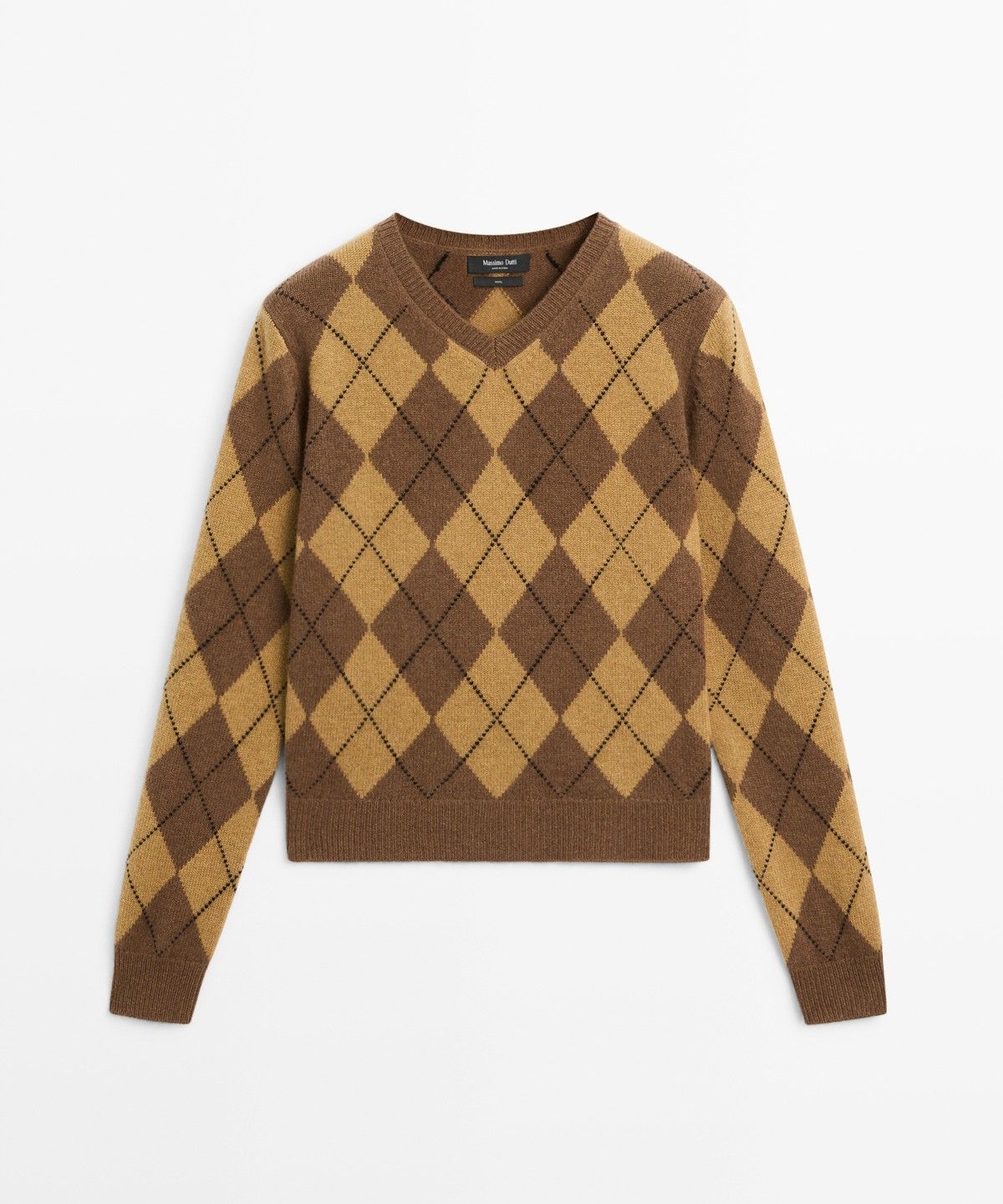 마시모두띠(MASSIMO DUTTI) 100% 울 아가일 니트 스웨터