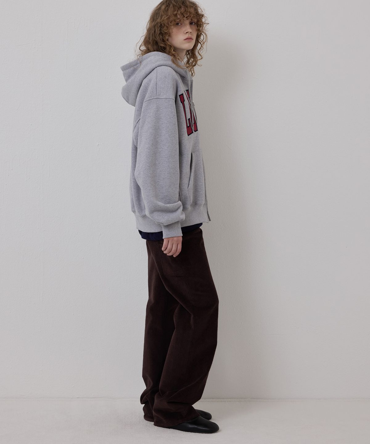 노앙(NOHANT) [기모] LONELY/LOVELY FLUFF HOODIE ZIP-UP GRAY RED
