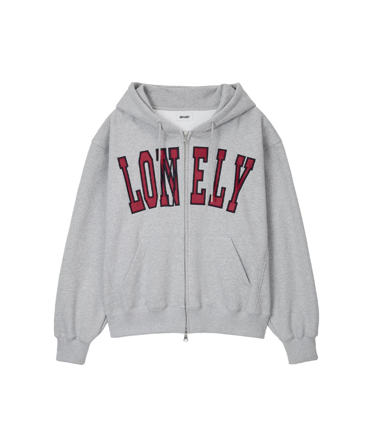 노앙(NOHANT) [기모] LONELY/LOVELY FLUFF HOODIE ZIP-UP GRAY RED
