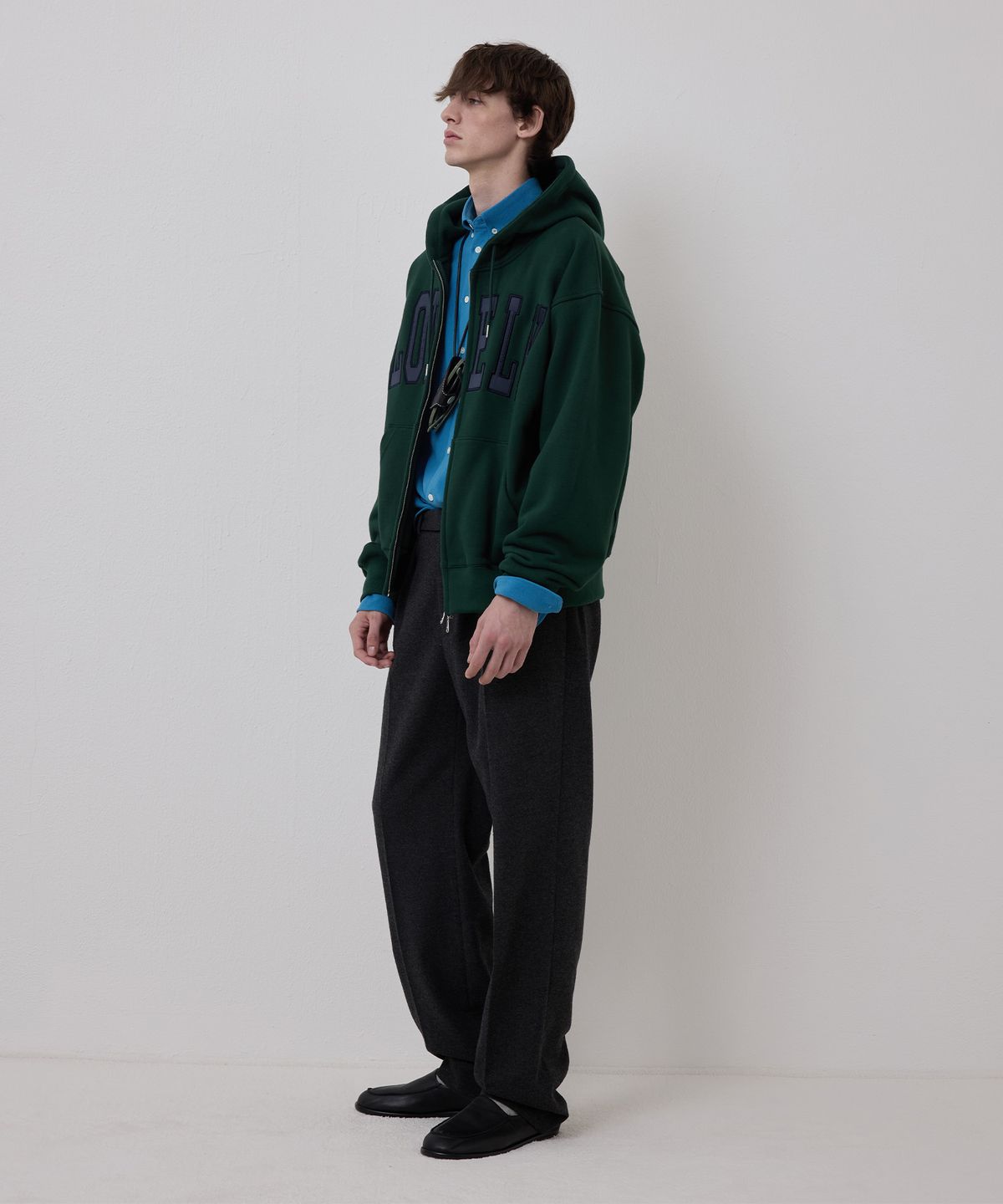 노앙(NOHANT) [기모] LONELY/LOVELY FLUFF HOODIE ZIP-UP GREEN NAVY