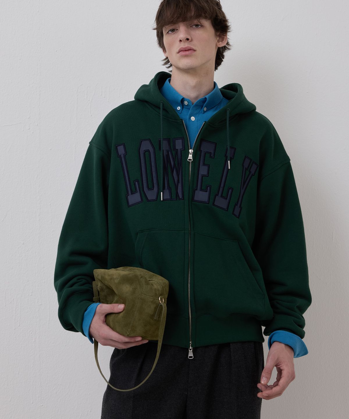 노앙(NOHANT) [기모] LONELY/LOVELY FLUFF HOODIE ZIP-UP GREEN NAVY