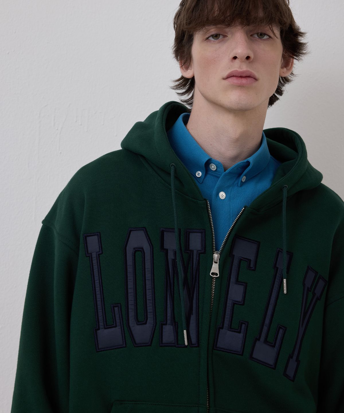 노앙(NOHANT) [기모] LONELY/LOVELY FLUFF HOODIE ZIP-UP GREEN NAVY