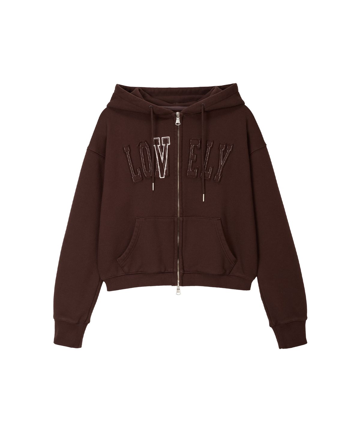 노앙(NOHANT) LONELY/LOVELY CROP HOODIE ZIP-UP BROWN