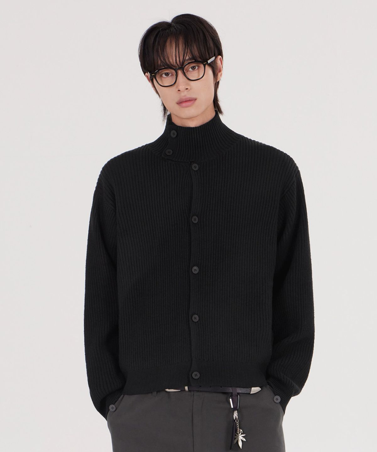 굿라이프웍스(GLW) [unisex] 하이넥 버튼 니트 가디건 블랙